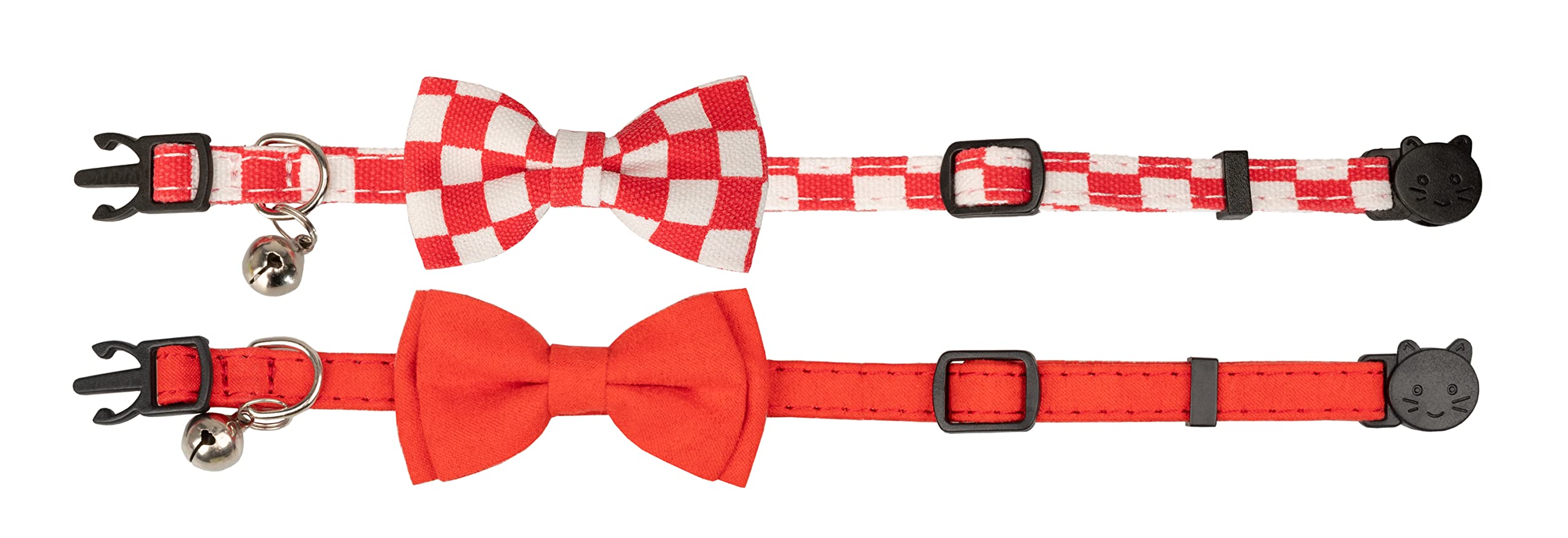 Gyapet Collar For Cats Pets Breakaway With Bell Bowtie Floral Bow Detachable Adjustable Safety Puppy 2Pcs Plaid & Solid-Red