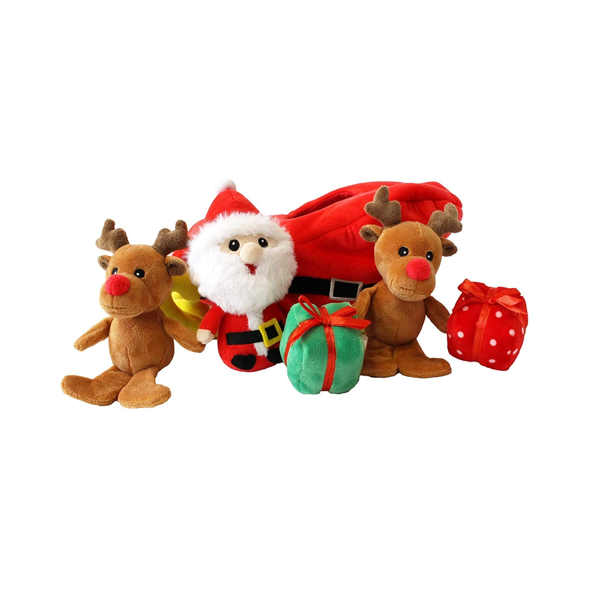 Midlee Santa Sleigh Find A Toy Christmas Dog Toy- Plush Burrow Interactive Hide & Seek Pet Holiday Toy