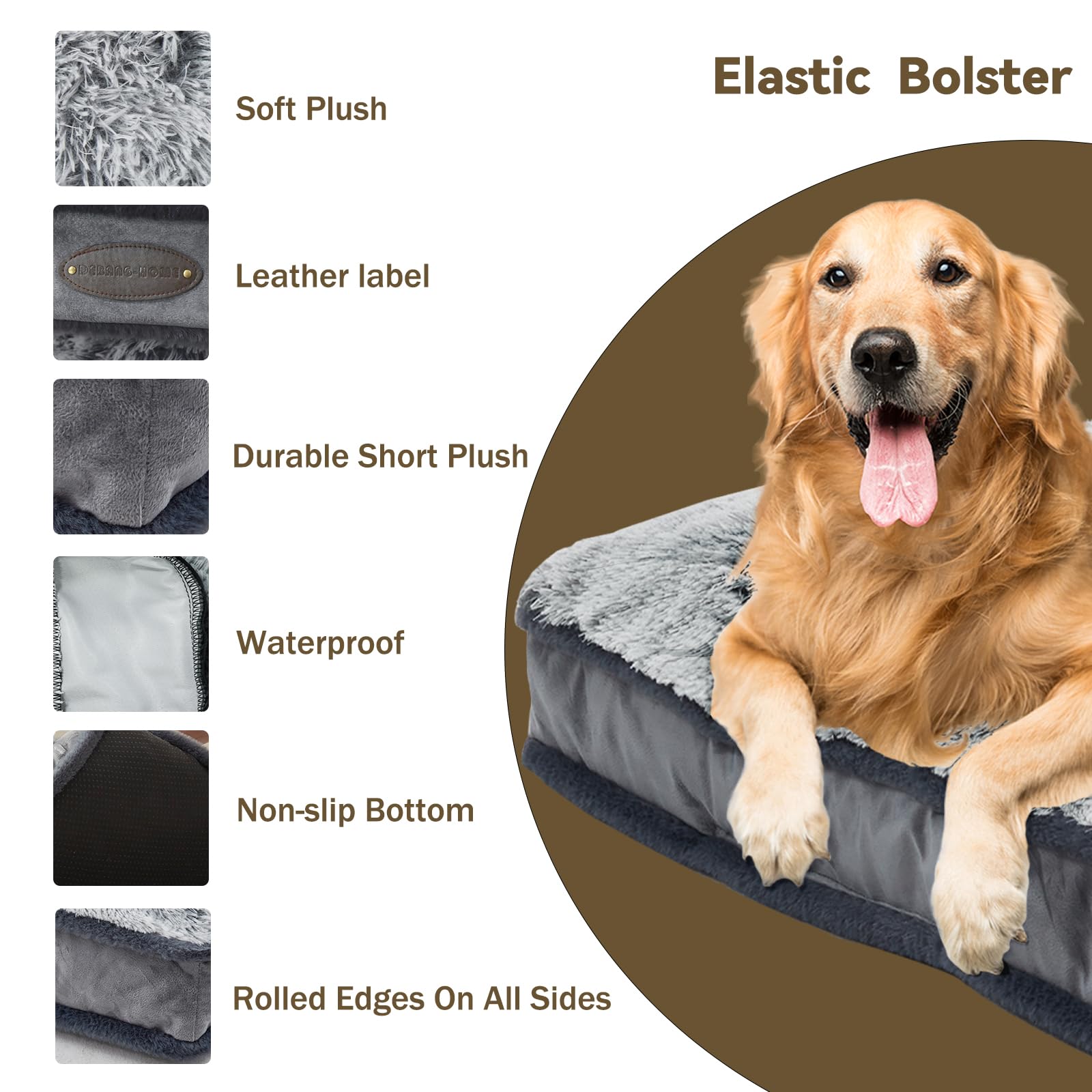 Debang Home Dog Bed For Medium Dogs Breeds, Deluxe Plush Dog Crate Beds, Comfy Kennel Pad, Pet Sleeping Mat, Waterproof, Removable And Machine Washable Cover & Non-Slip Bottom, 36'X23' Grey