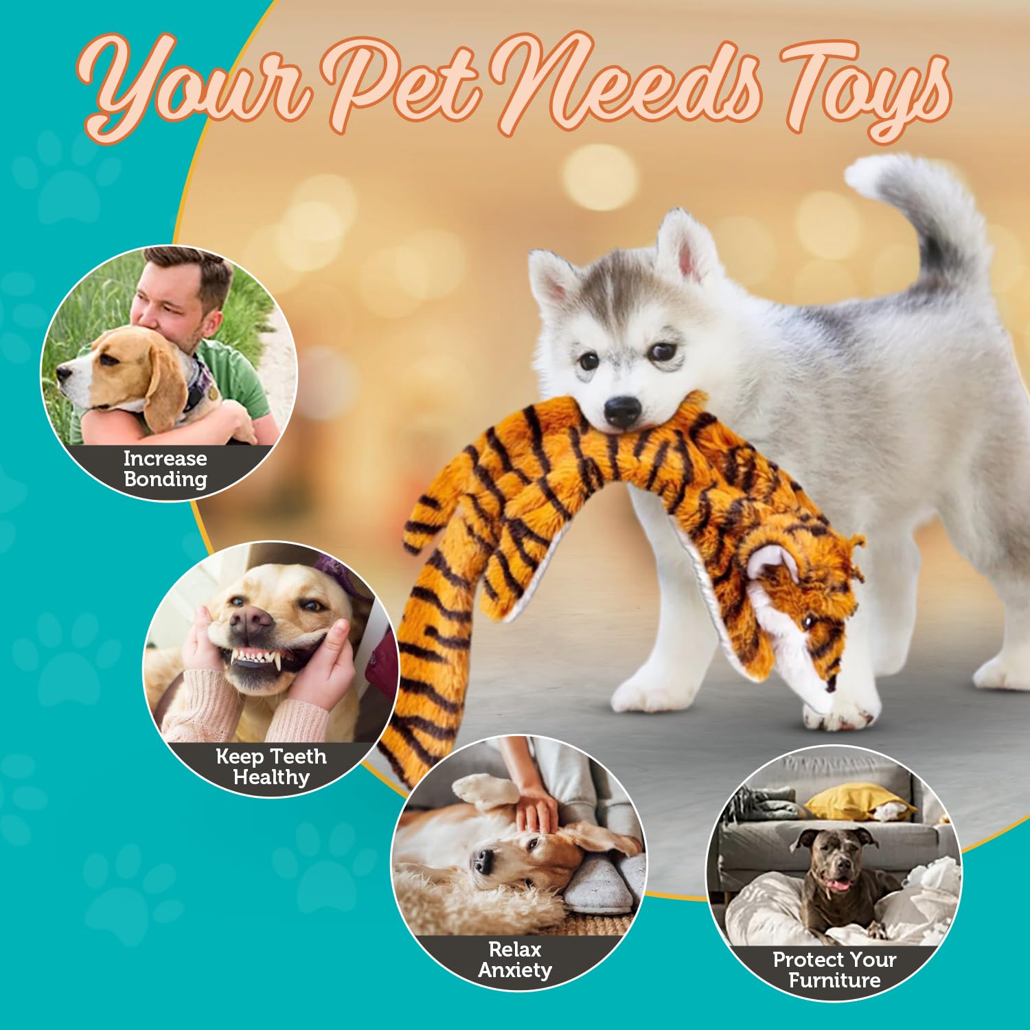 Chesk No Stuffing Dog Toys For Aggressive Chewers - 5-Pack Ultra Soft And Durable Squeaky Dog Toys Crinkle Dog Toy For All Breed