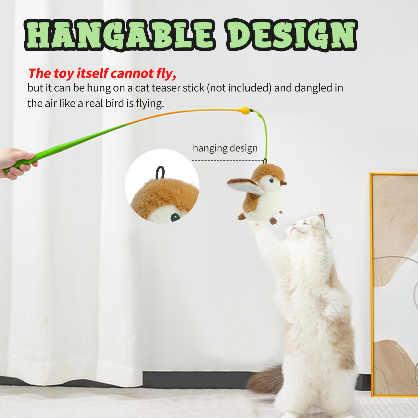 Buntyjoy Cat Toys, Flapping Wings Cute Sparrow, No Flying, Chirping Bird Interactive Catnip Toy For Kitten Or Small Dogs, Touch