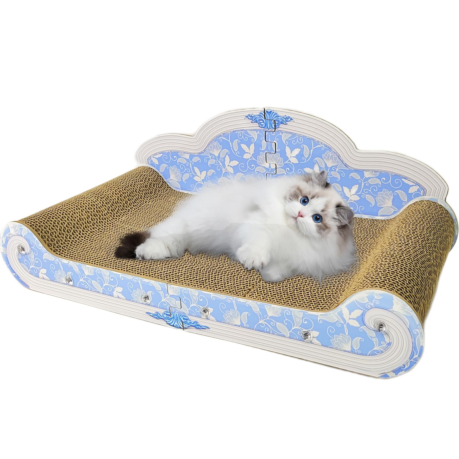 INRLKIT Luxury Cardboard Cat Scratcher Sofa Bed, Couch Shaped Cat Scratching Board, Cat Scratch Lounge with Catnip, Cat Scratche