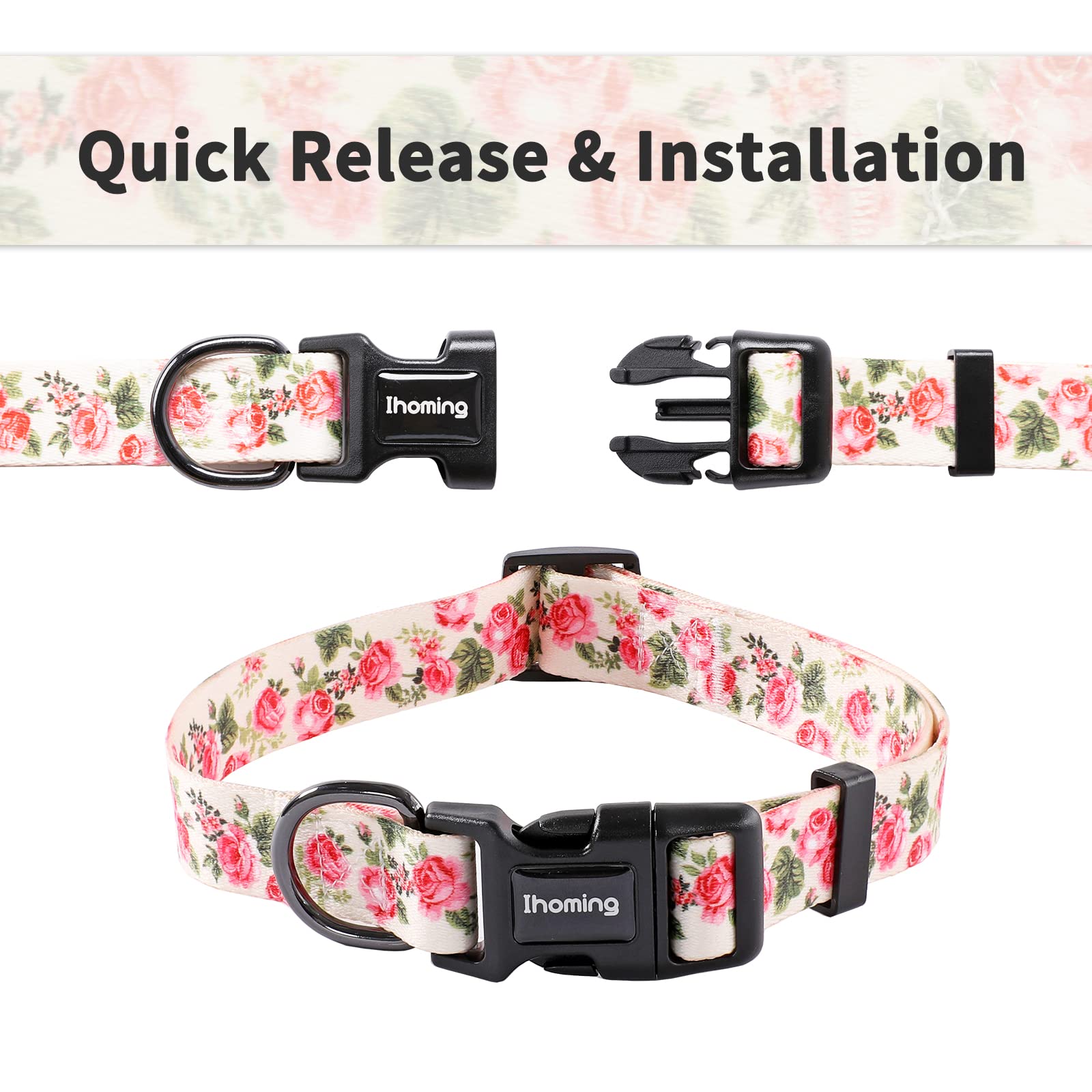 Ihoming Puppy Collar and Leash Set for Daily Outdoor Walking Running Training, Pink Flowers Design for Extra Small Boys Girls Do