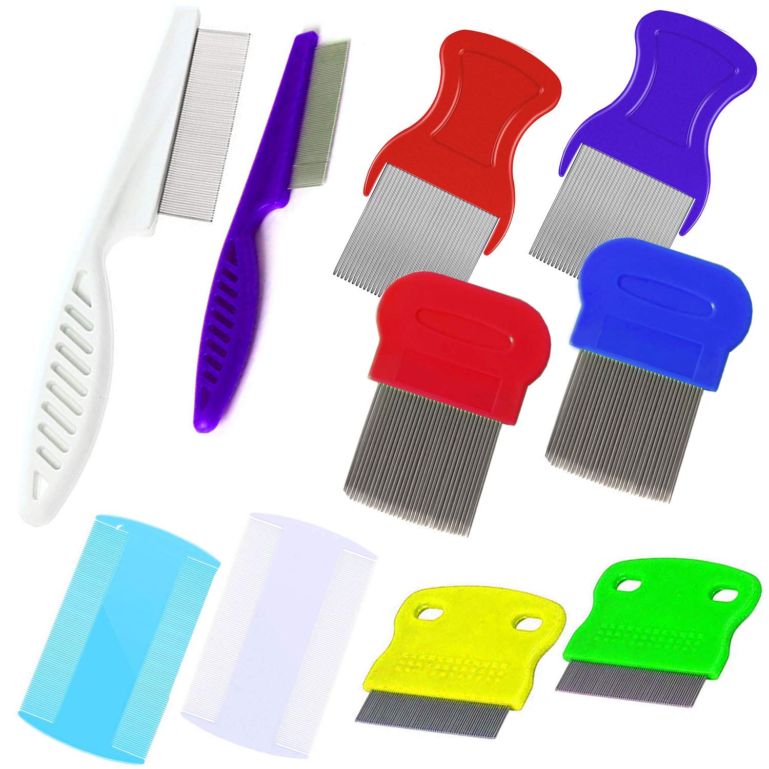 Tunan Set Of 10 Pet Dog Grooming Lice Comb, Metal Head Comb For Long Hair, Dog Tear Stain Remover Combs, Hair Combs Remover For 