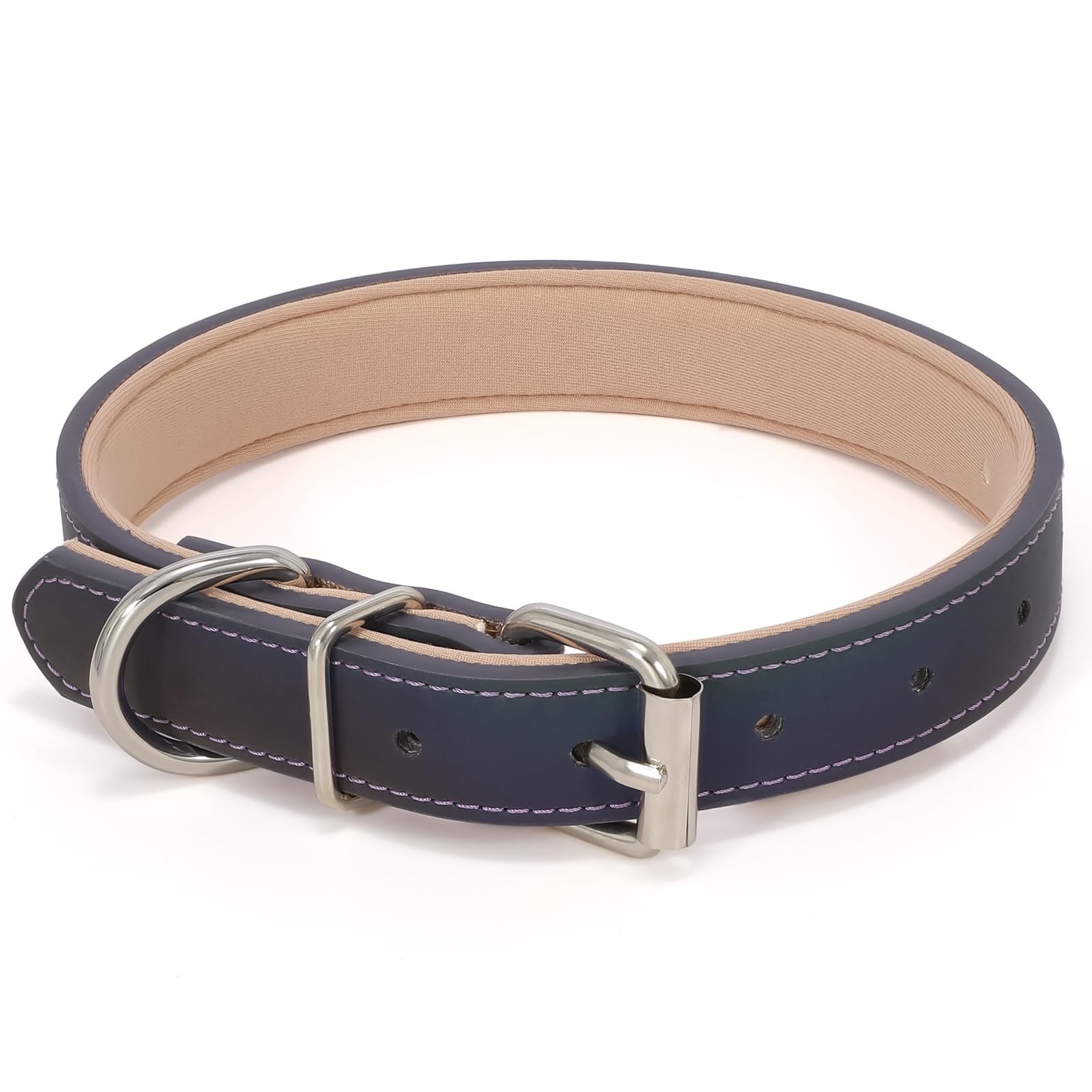 Whippy Leather Dog Collar For Medium Large Dog Adjustable Soft Leather Padded Puppy Collar With Alloy Buckle Heavy Duty Waterpro