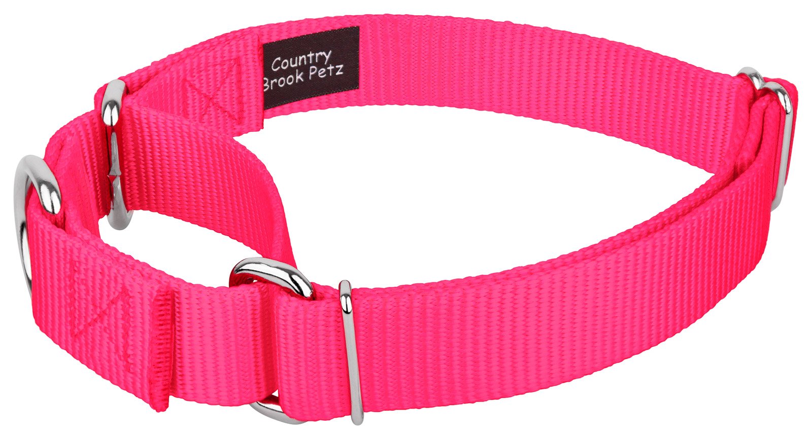Country Brook Design - Hot Pink Martingale Heavy Duty Nylon Dog Collar - 21 Vibrant Color Options (1 Inch Width, Extra Large)