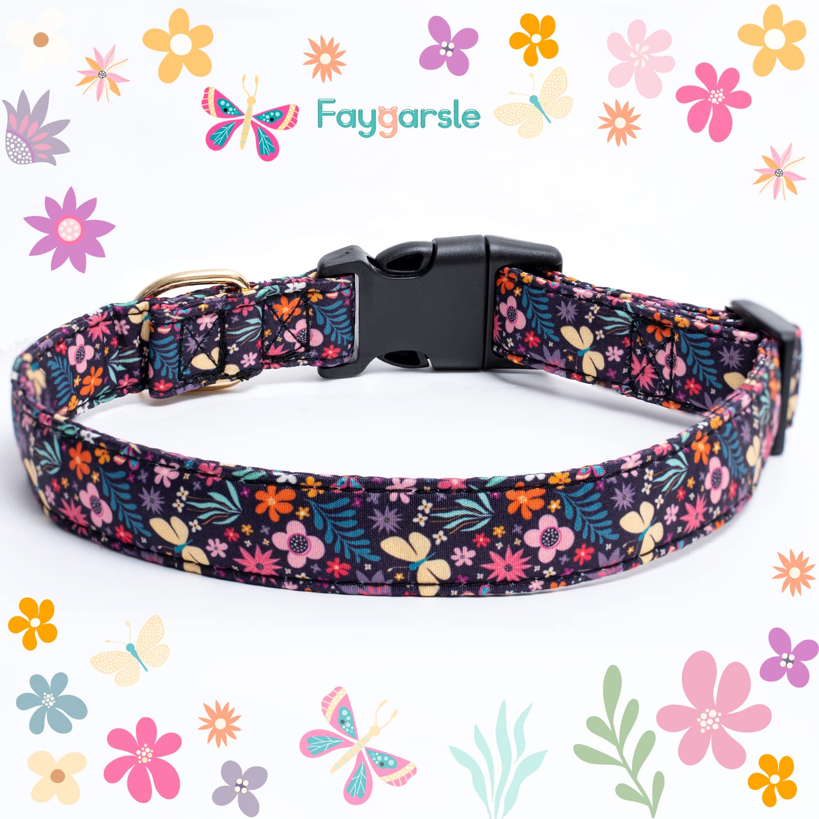 Faygarsle Cotton Designer Dogs Collar Cute Flower Dog Collars For Girl Female Small Medium Large Dogs With Purple Flower Charms
