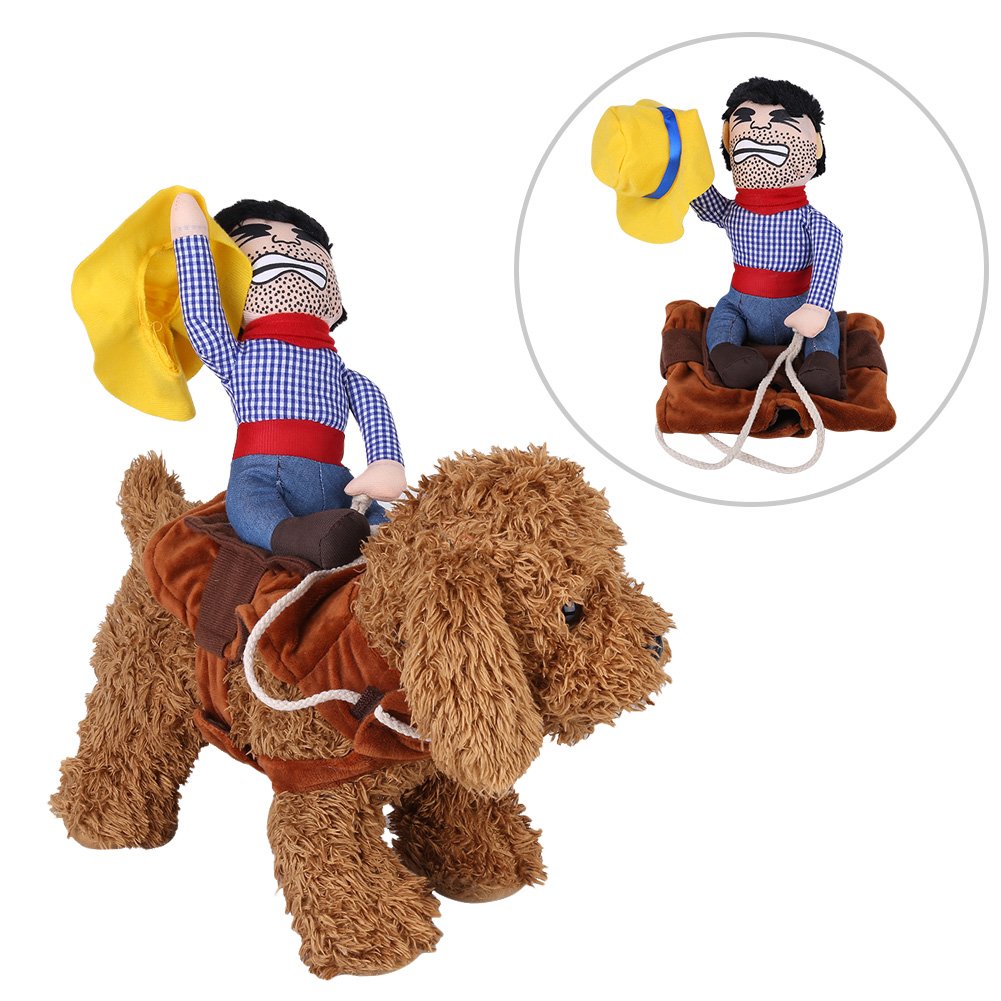 Pet Dog Costume Funny Cowboy Riders Clothes Dogs Outfit Knight Style Clothes with Doll and Hat for Halloween Cosplay Party(L)