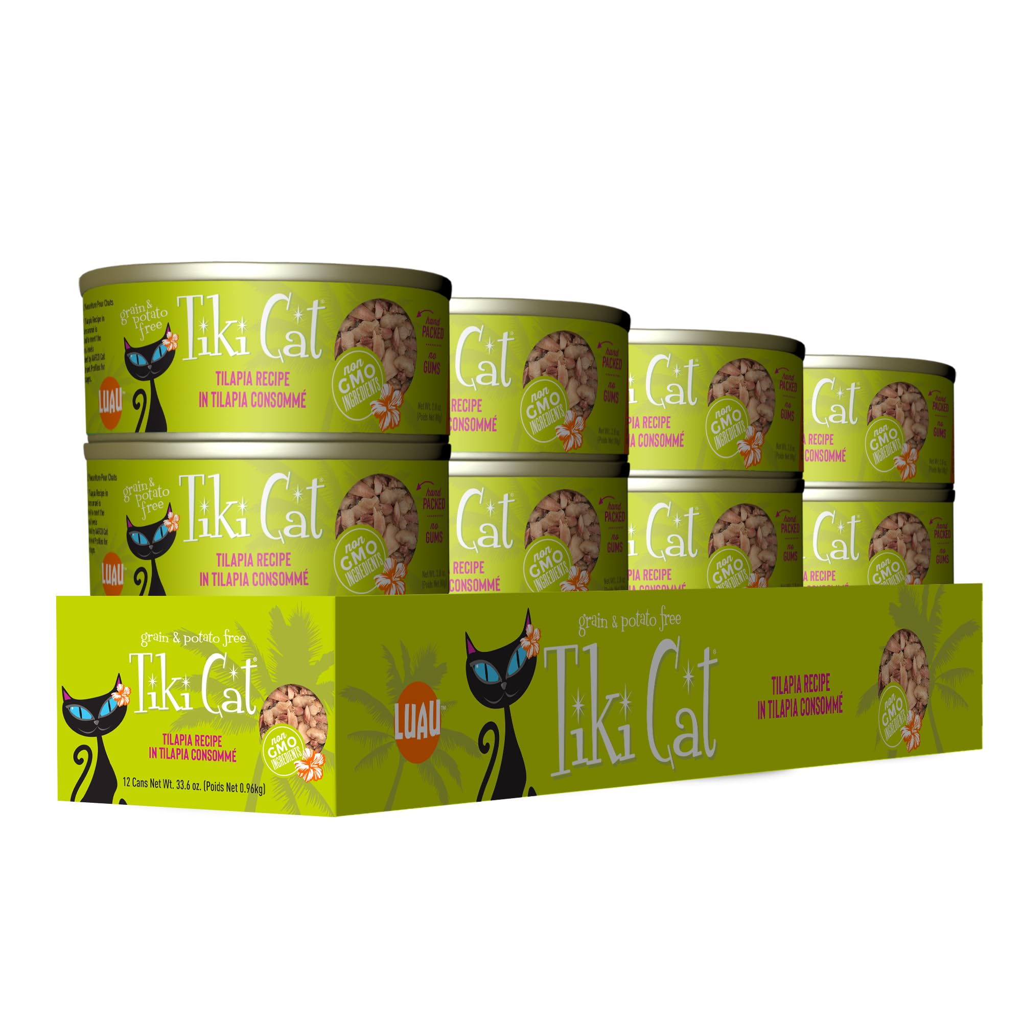 Tiki Cat Luau Shredded Meat, Tilapia Recipe in Tilapia Consumme, Grain-Free Balanced Nutrition Wet Canned Cat Food, For All Life