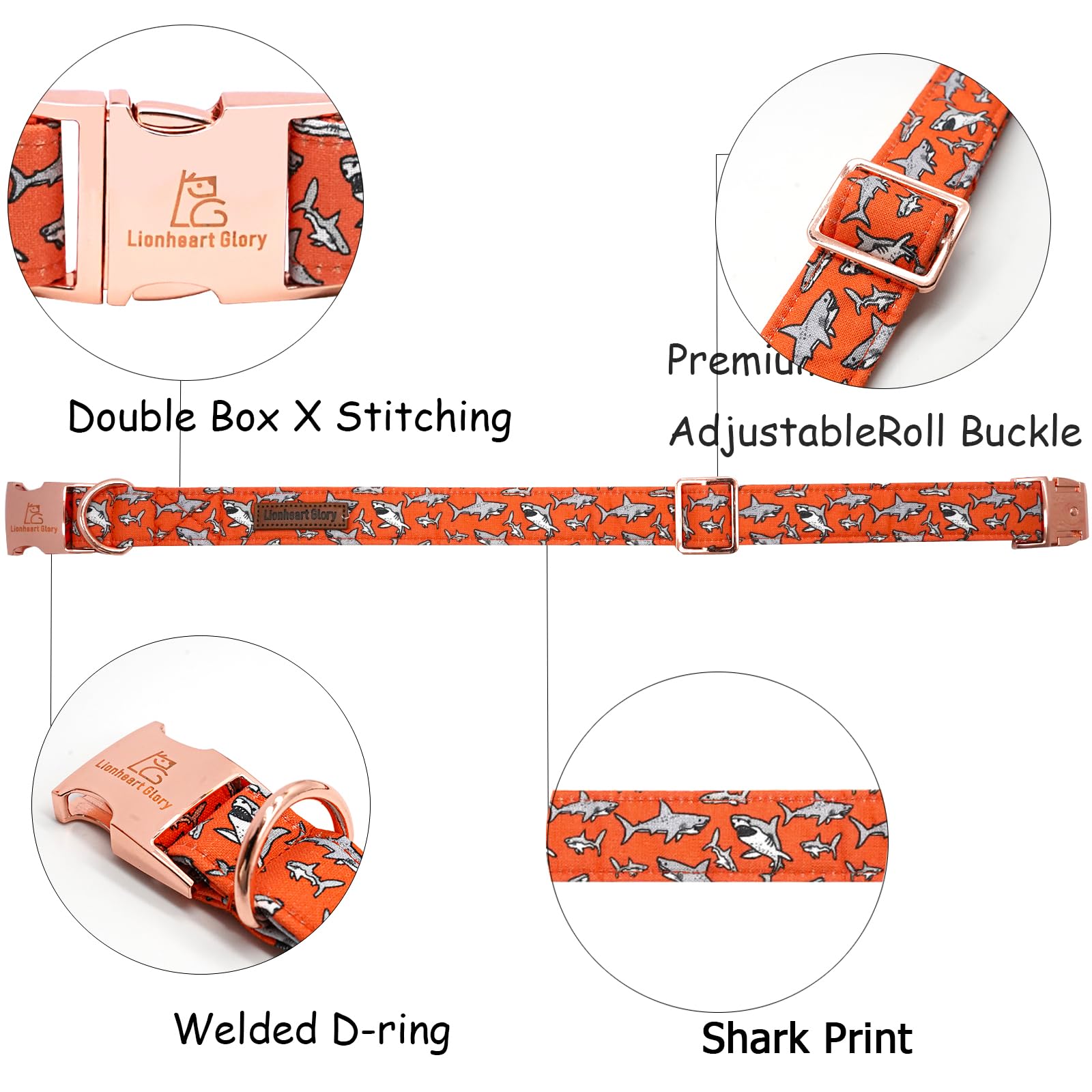 Lionheart Glory Shark Print Adjustable Collar For Medium Dogs