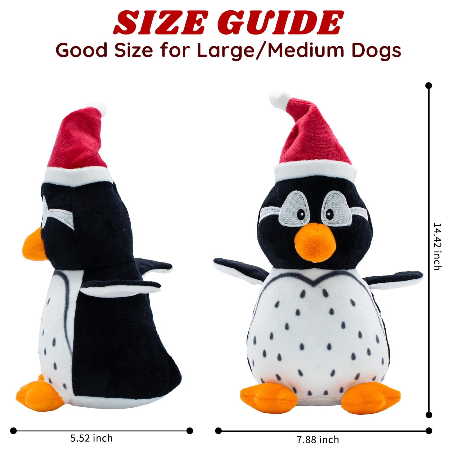 Cneeeeeb Dog Toys Squeaky Interactive Puppy Teething Chew Toy Stuffed Pp Cotton Crinkle Sound Paper Tail,Penguin Shape For Large