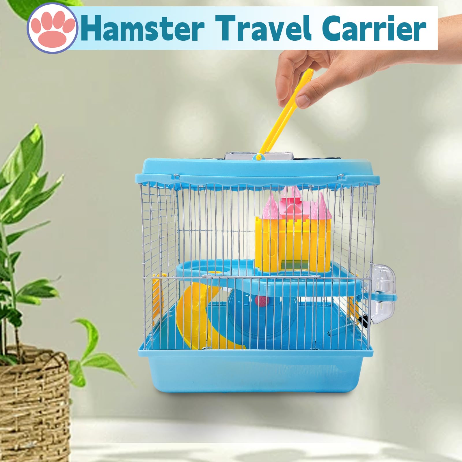 Tfwadmx Hamster Carrier, Dwarf Hamster Travel Cage, Portable Cages With Water Bottle, Gerbil Travel Carry Case Outdoor Vacation
