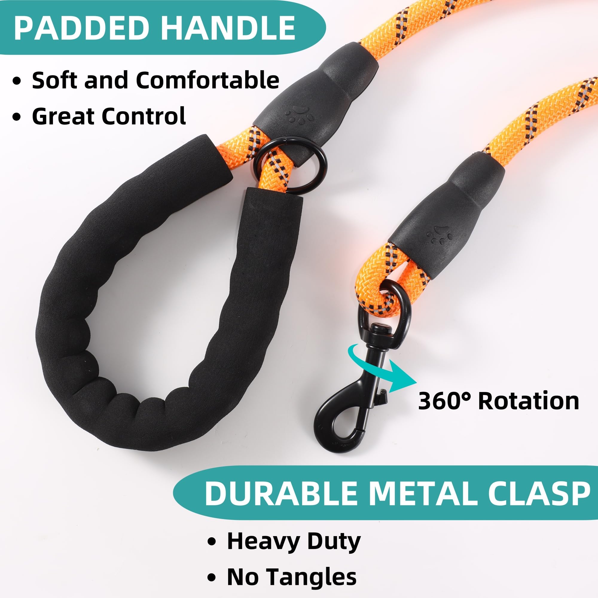 Vimfashi Heavy Duty Dog Leash With Padded Handle And Highly Reflective Threads Pet Leashes For Medium Or Large Dogs Can Hang Poo