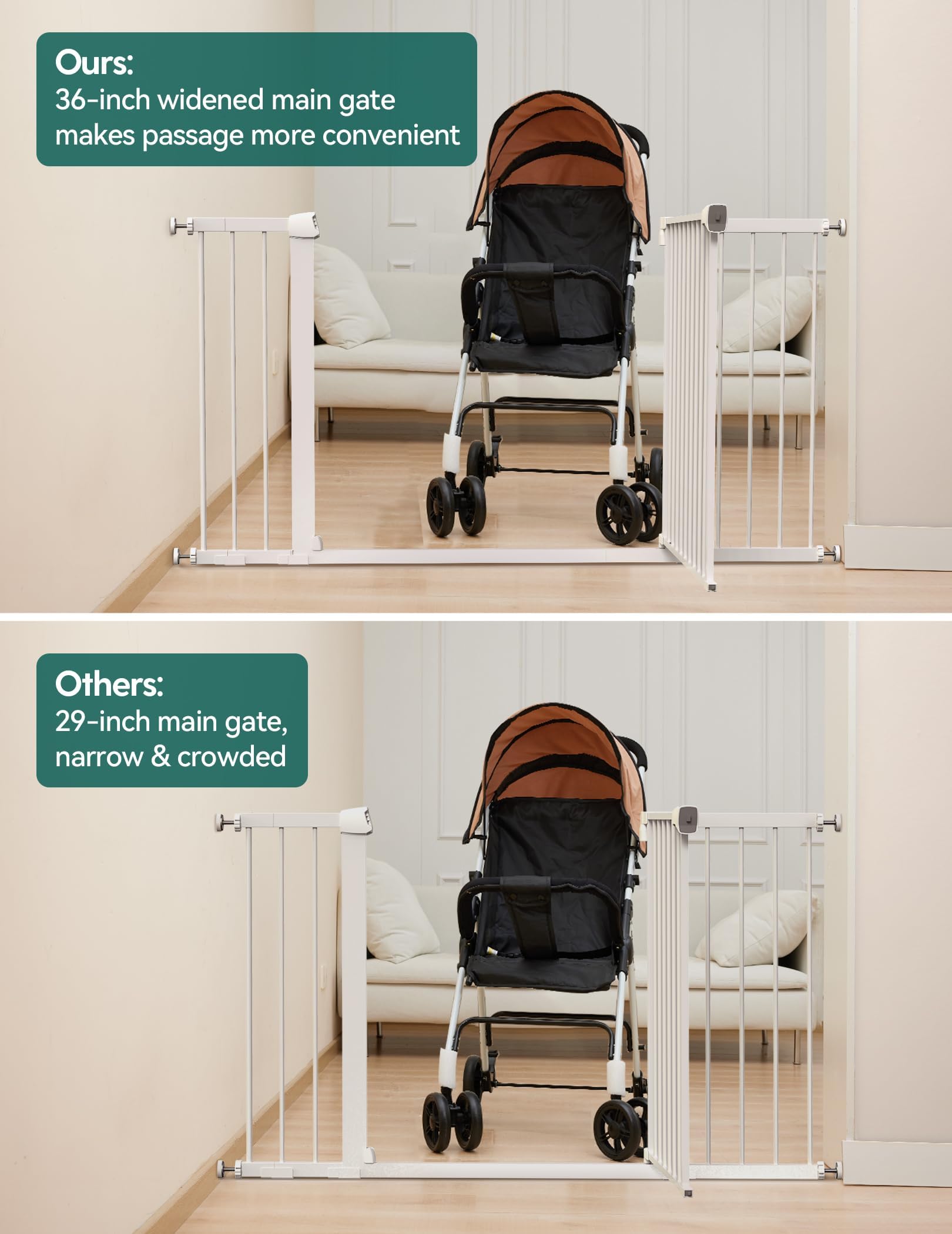 BABELIO 36-57 Extra Wide Baby/Chlid Gate, Auto Close Dog/Pet Barrier with Large Walk Thru Door,Safety for The House, Stairs and