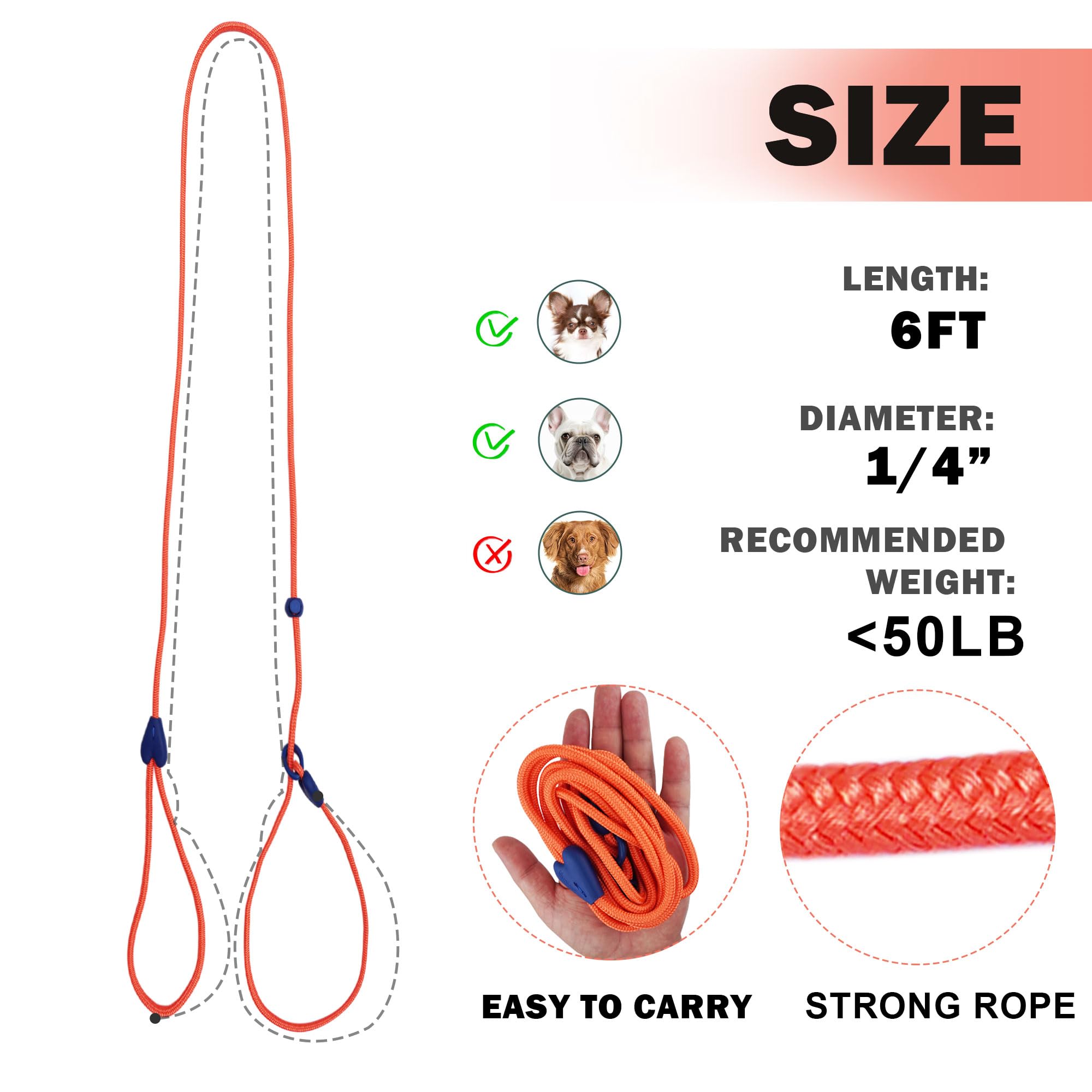 Slip Leads For Dogs Puppy Leash Comfortable 6 Ft Heavy Duty Loop Leash No Pull Pet Training Leash 6 Colors Classic Dog Leash For
