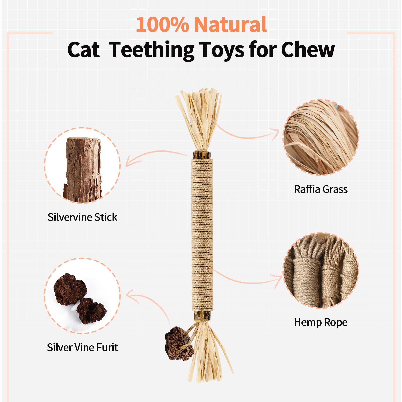 YWAOOH Cat Toys, 6 Silvervine Chew Sticks & 1PCS Organic Catnip & 1PCS Silvervine Powder, Cat Dental Toys for Kitten Teeth Clean