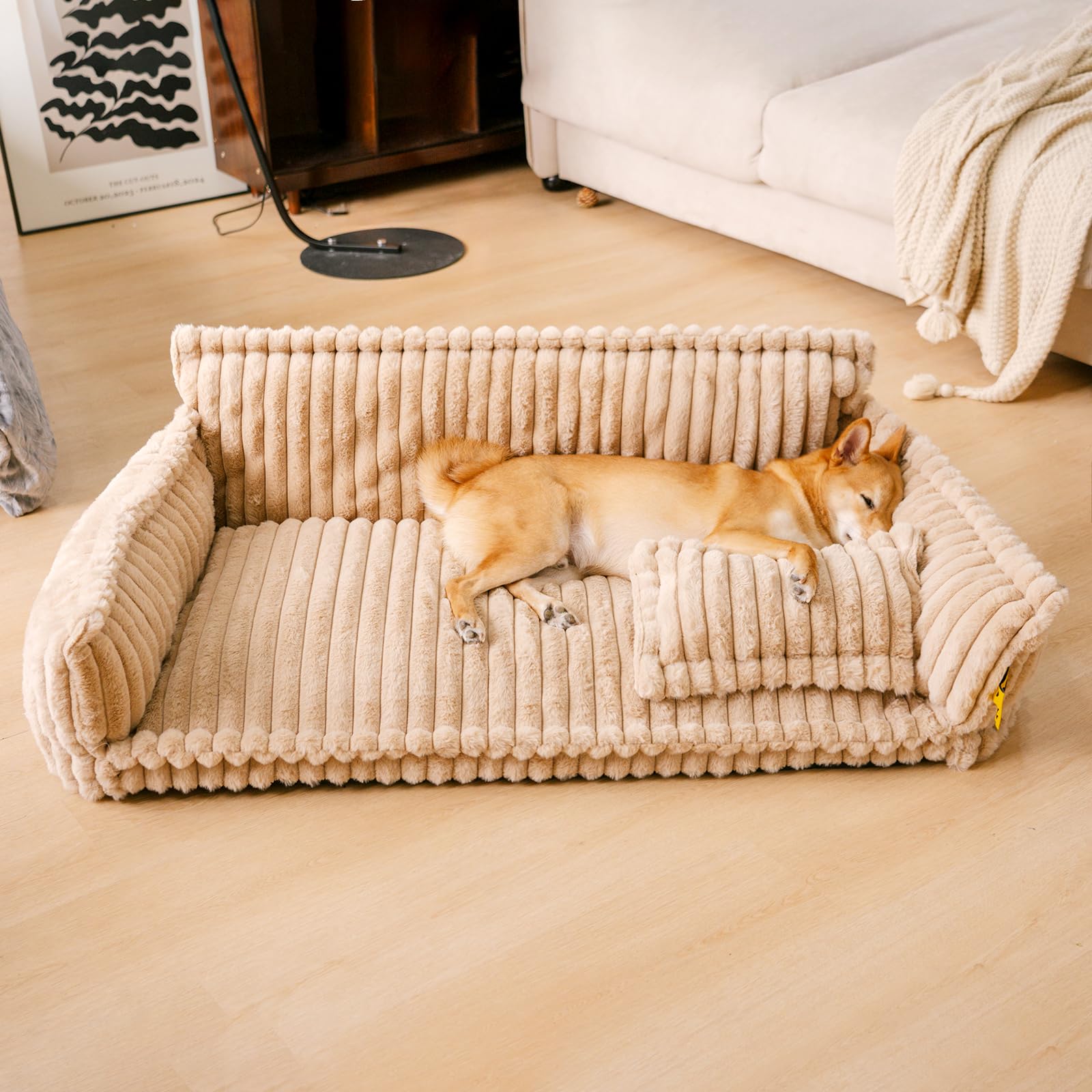 Funny Fuzzy Dog Bed For Large Dogs, Fluffy Cat Couch For Indoor Cats, Calming Couch For Pets With Removable Washable Cover Non-S