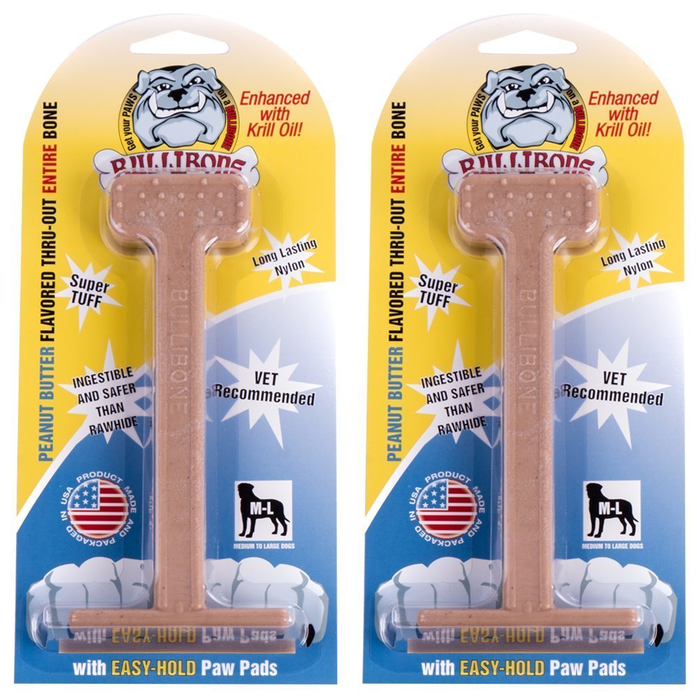 Bullibone Nylon Dog Chew Toy Nylon Bone - Improves Dental Hygiene, Easy to Grip Bottom, and Permeated with Flavor (Peanut Butter