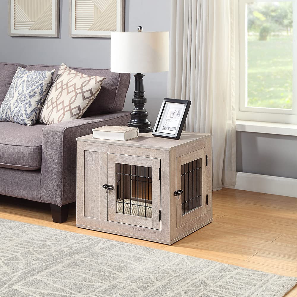 Unipaws Furniture Style Dog Crate For Small Dogs, Cats, Min Pigs, Rabbit, Indoor Aesthetic Puppy Kennel, Modern Decorative Wood Wire Pet House Dog Cage, Pretty Cute End Side Table Nightstand, Grey