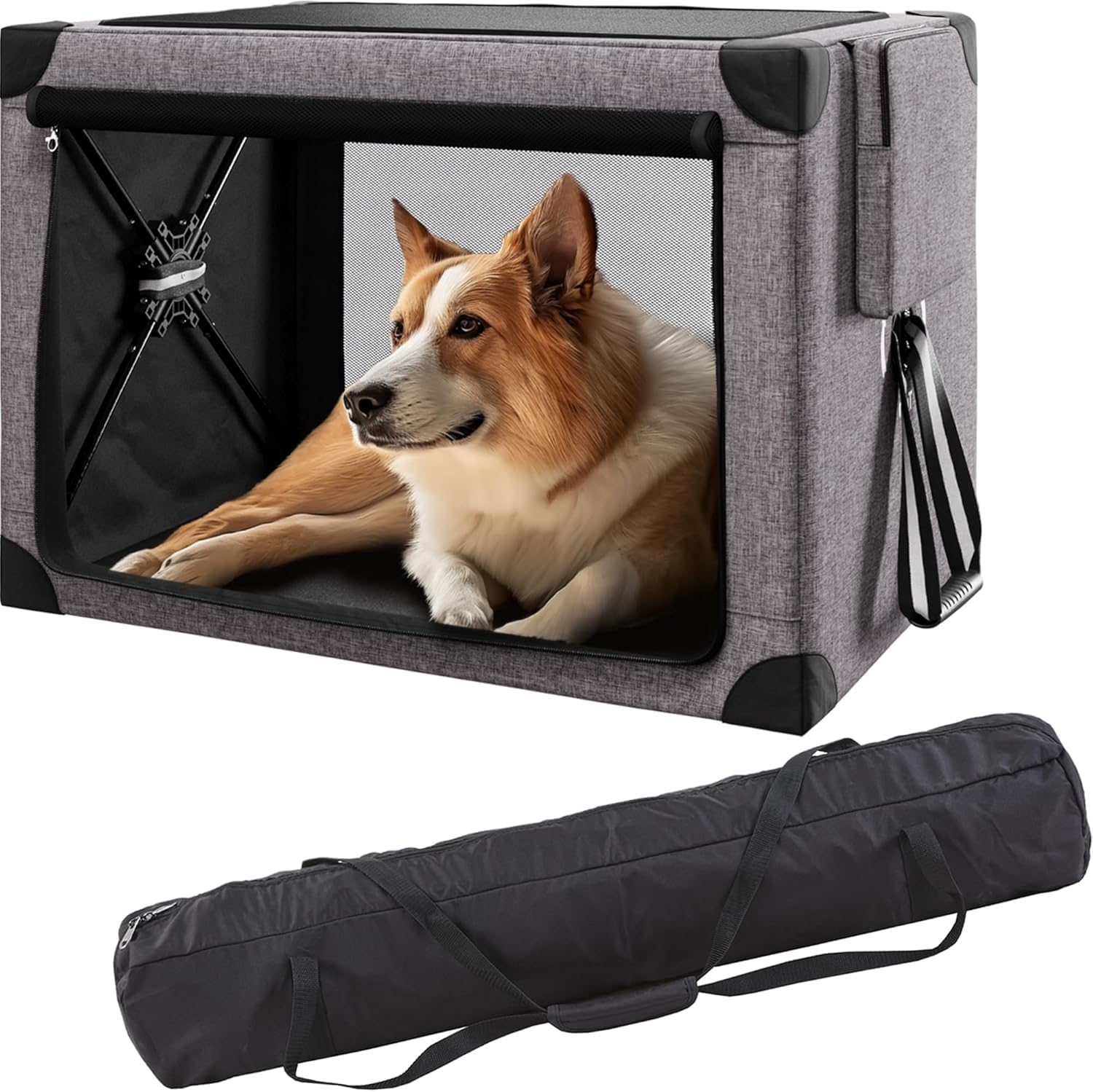Collapsible Dog Crate - 32 Inch Portable Dog Travel Crate For Medium Dogs, Foldable Dog Crate With Detachable Storage Bag, Remov