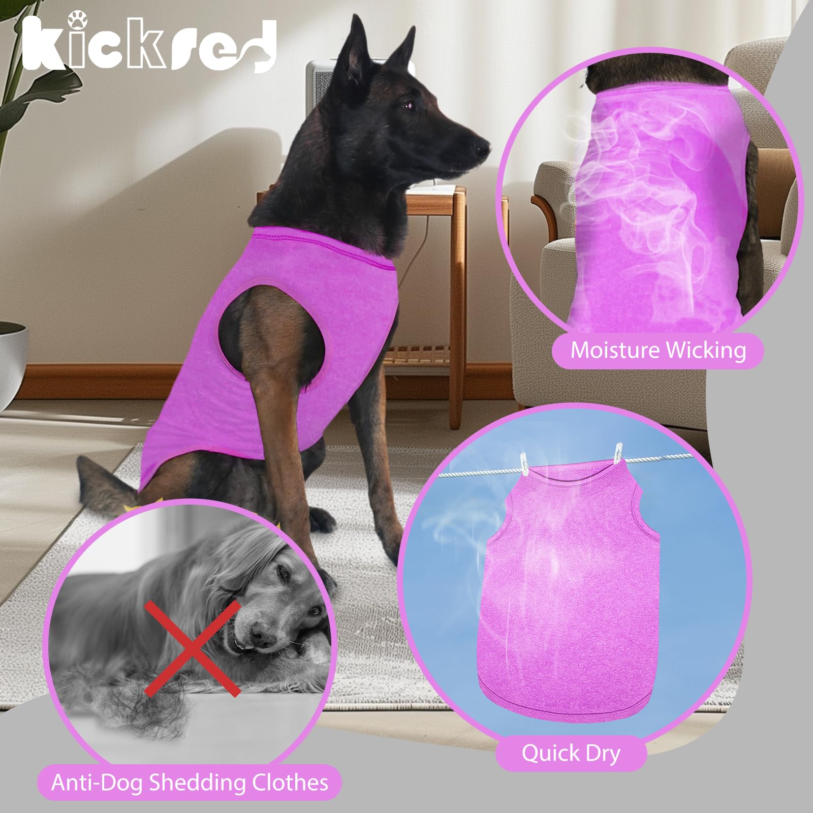 Kickred 2 Pack Dog Shirts, Summer Lightweight Dog T-Shirts Sleeveless Vest, Breathable Pet Clothes Tank Top For Large Medium Dog