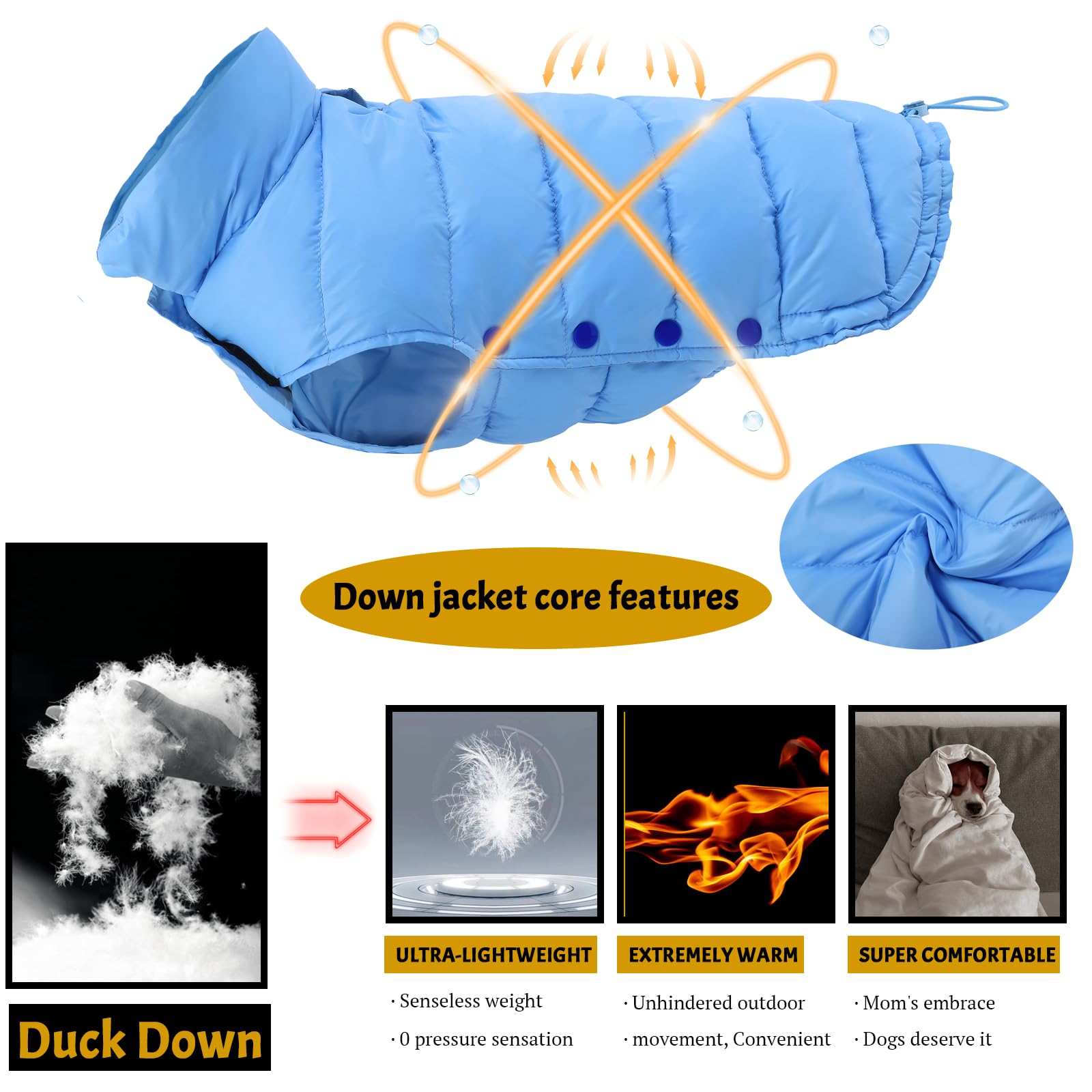 Space Lion Dog Puffer Jacket, Down Dog Winter Coat, Waterproof, Windproof, Lightweight, Adjustable Fit, Small, Medium, Large Dog