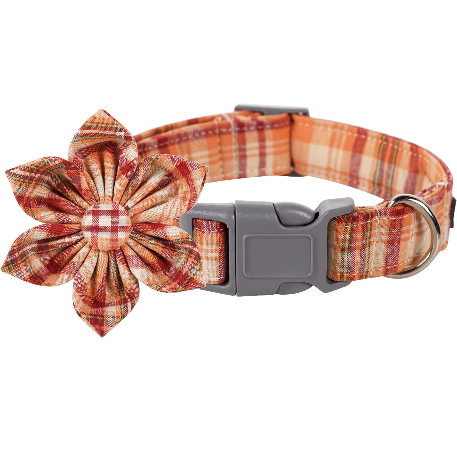 Lionet Paws Fall Dog Collar With Flower, Orange Dog Collar With Plastic Buckle For Medium Dog Girl Female Halloween Thanksgiving Day Gift, M, 13.5-22 In
