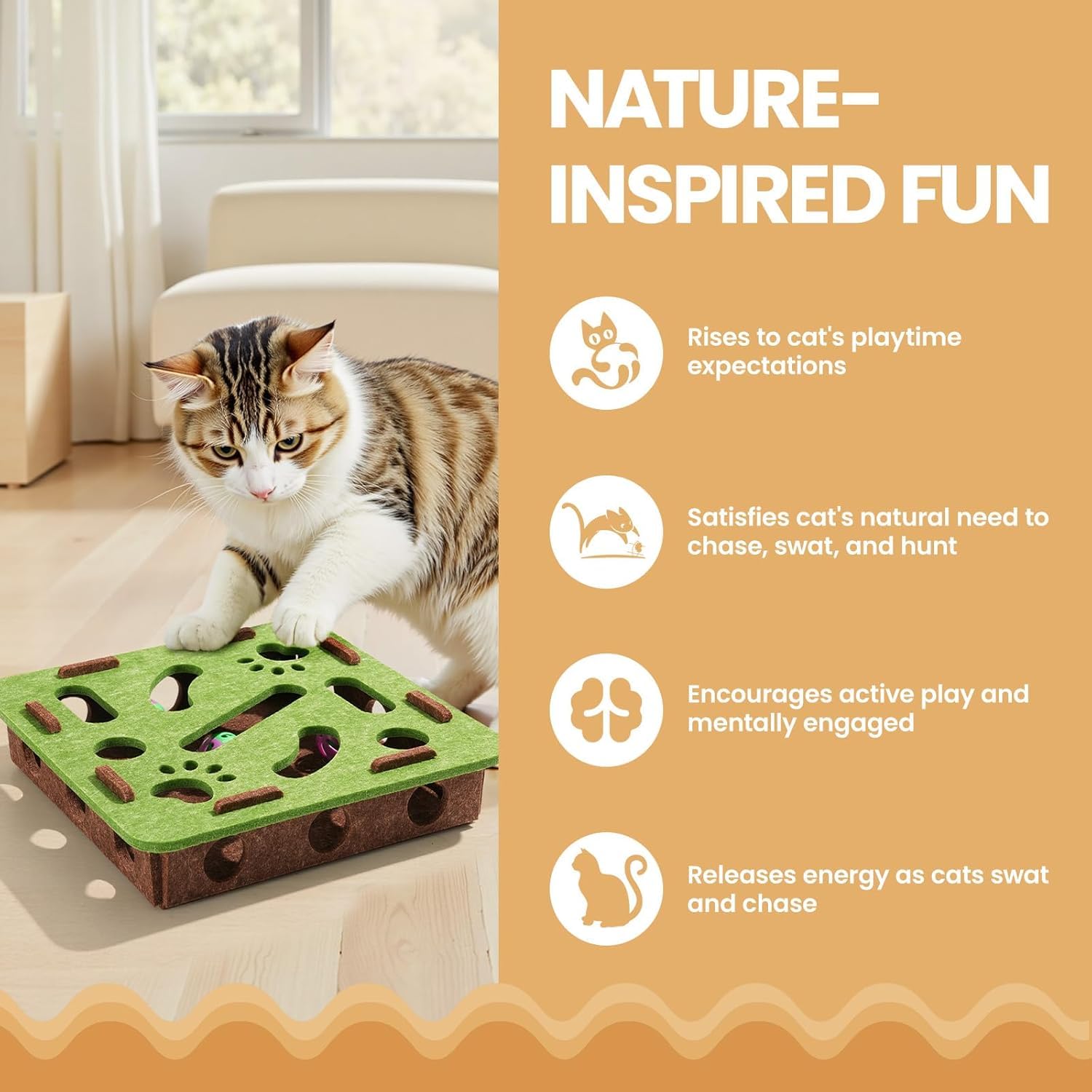 Cat Scratch Puzzle Enrichment Box, Cat Puzzle Toy with 2 Bell Balls, Enrichment Toys for Indoor Cats