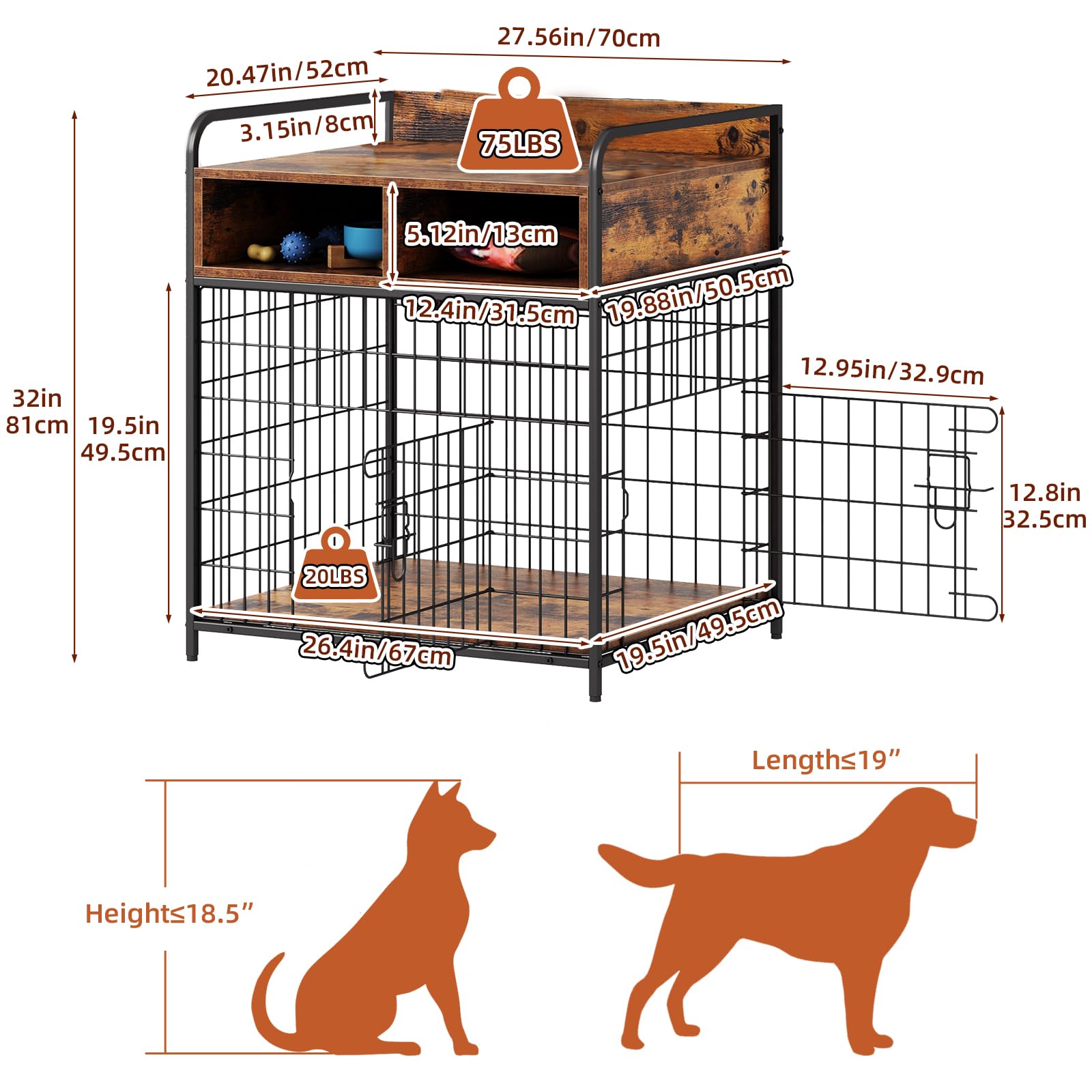 Saudism Small Dog Crate Furniture, Puppy Dog Kennel Indoor, Wood Dog Cage Table with Drawers Storage, Heavy Duty Dog Crate, Jaul