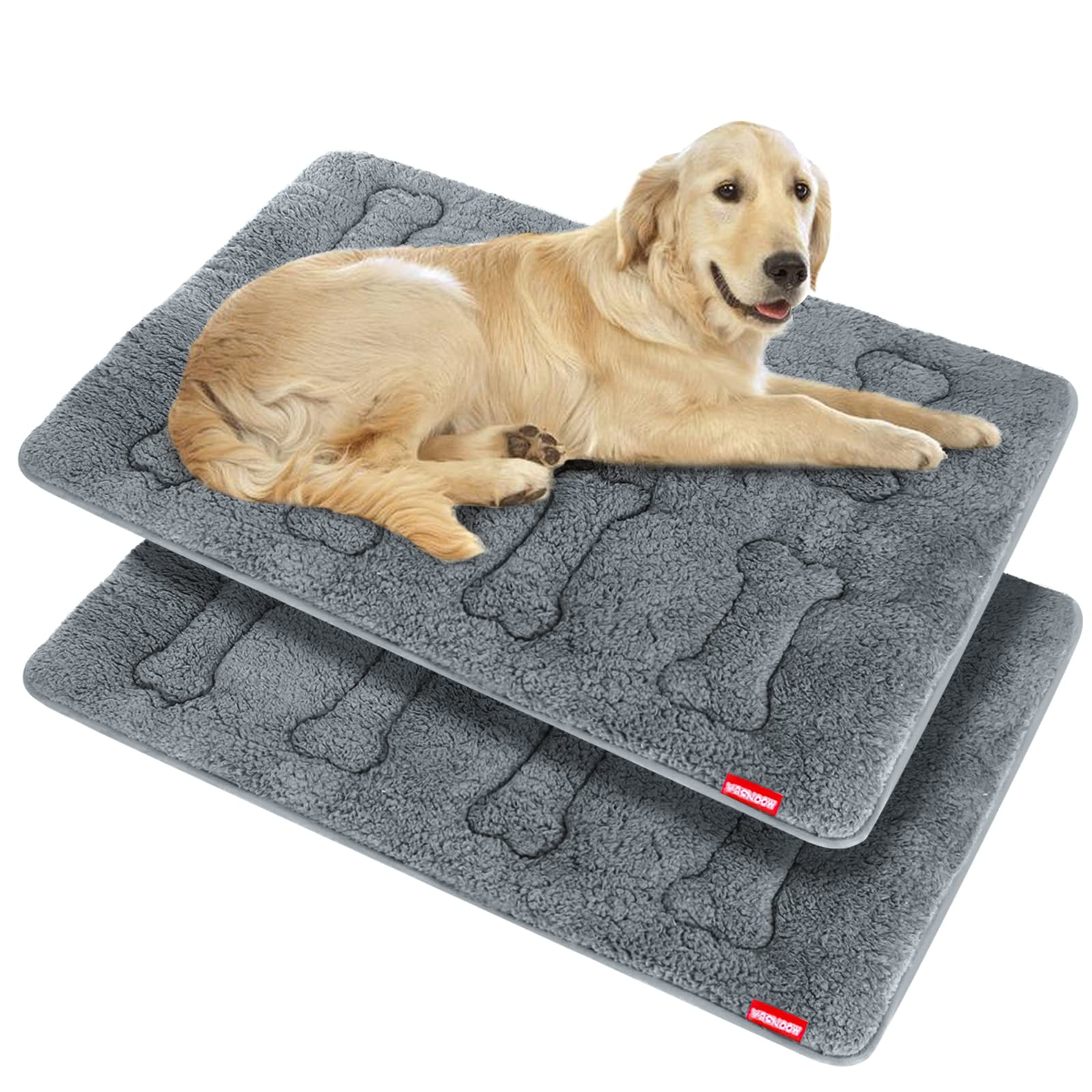 Dog Bed Crate Mat(42'' X 28'') 2 Pack, Soft Plush Dog Bed Pad Machine Washable Crate Pad, Grey