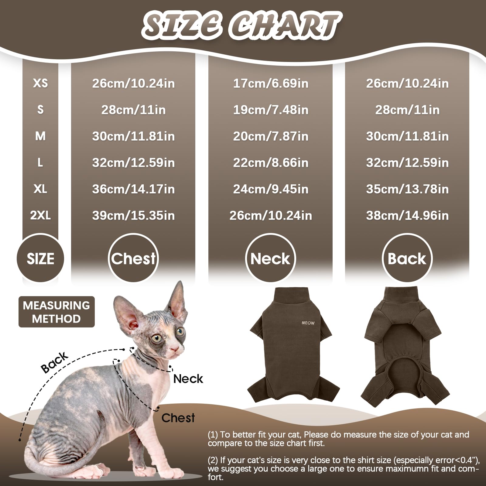 Rozkitch Cat Clothes, Breathable Soft Cat Jumpers For Hairless Cats, Devon Rex, Cornish Rex, Peterbald, Coffee Xs