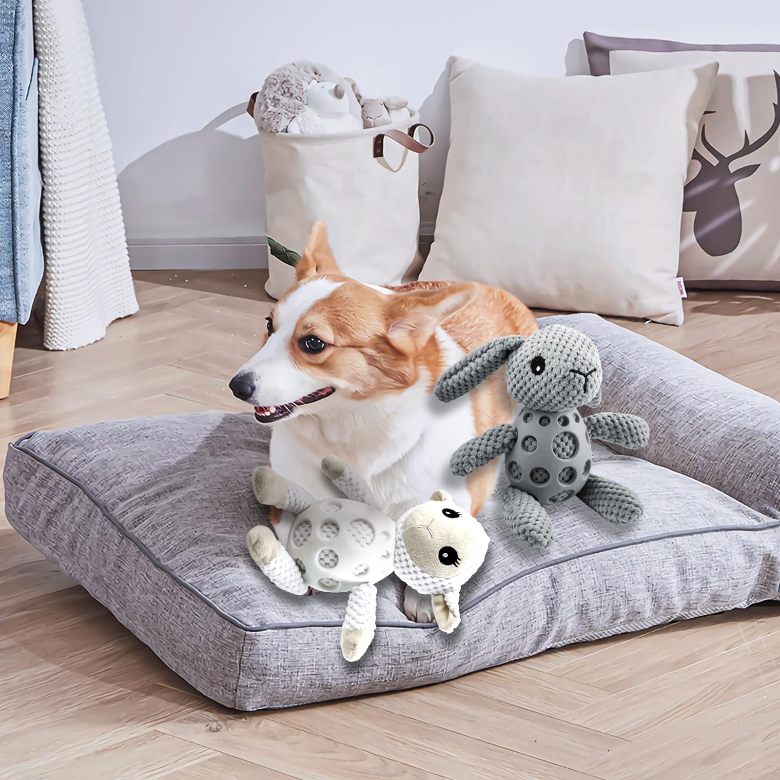 Aerbee Dog Plush Toys For Aggressive Chewers, Bite Resistant Tooth Grinding Rubber Plush Toys, Interesting Pet Toy Durable Puppy