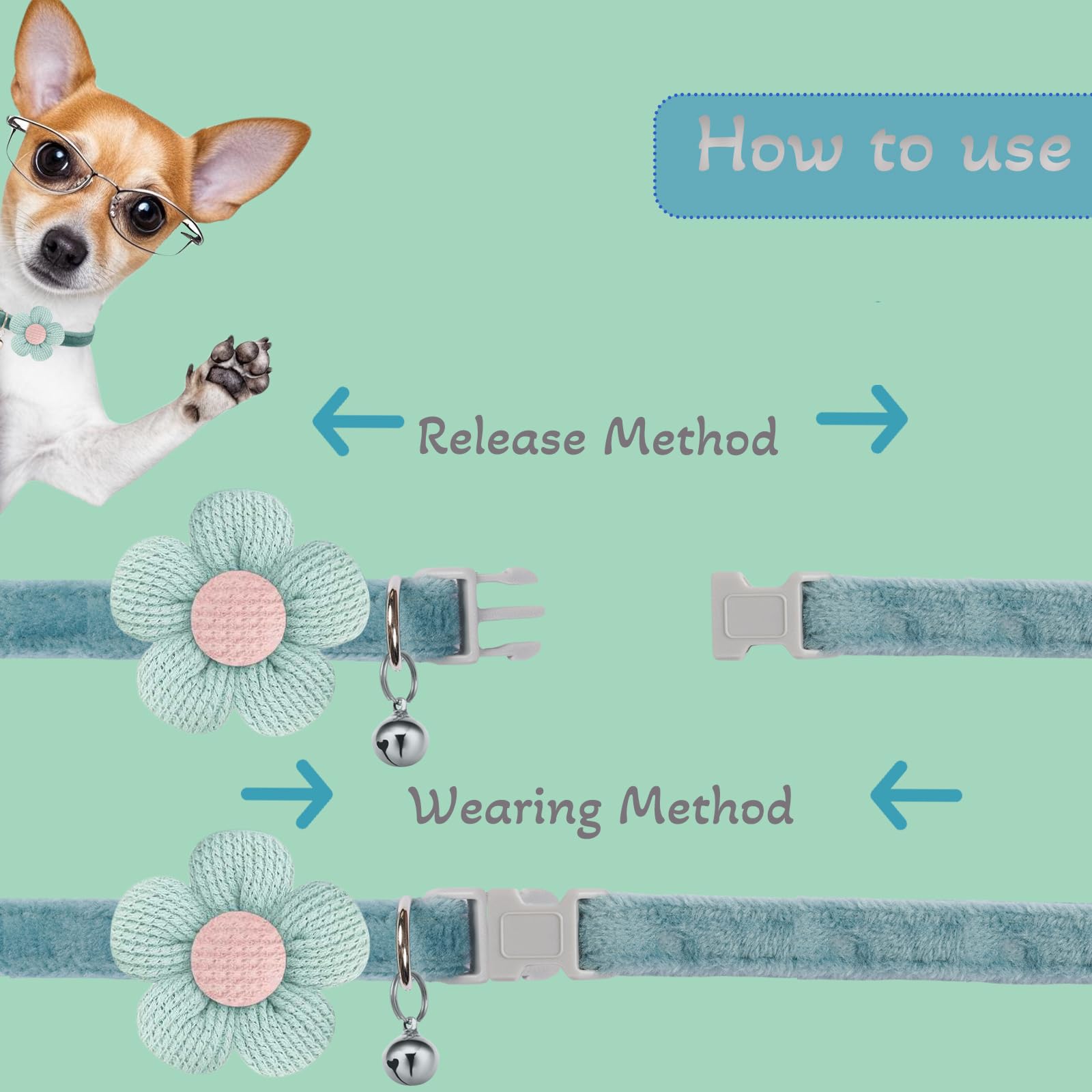 Puppy Collars For Litter, Small Dog Collar With Flower, Xs Dog Collars For Small Dogs With Bell For Girl Boy Little Dog (Green)