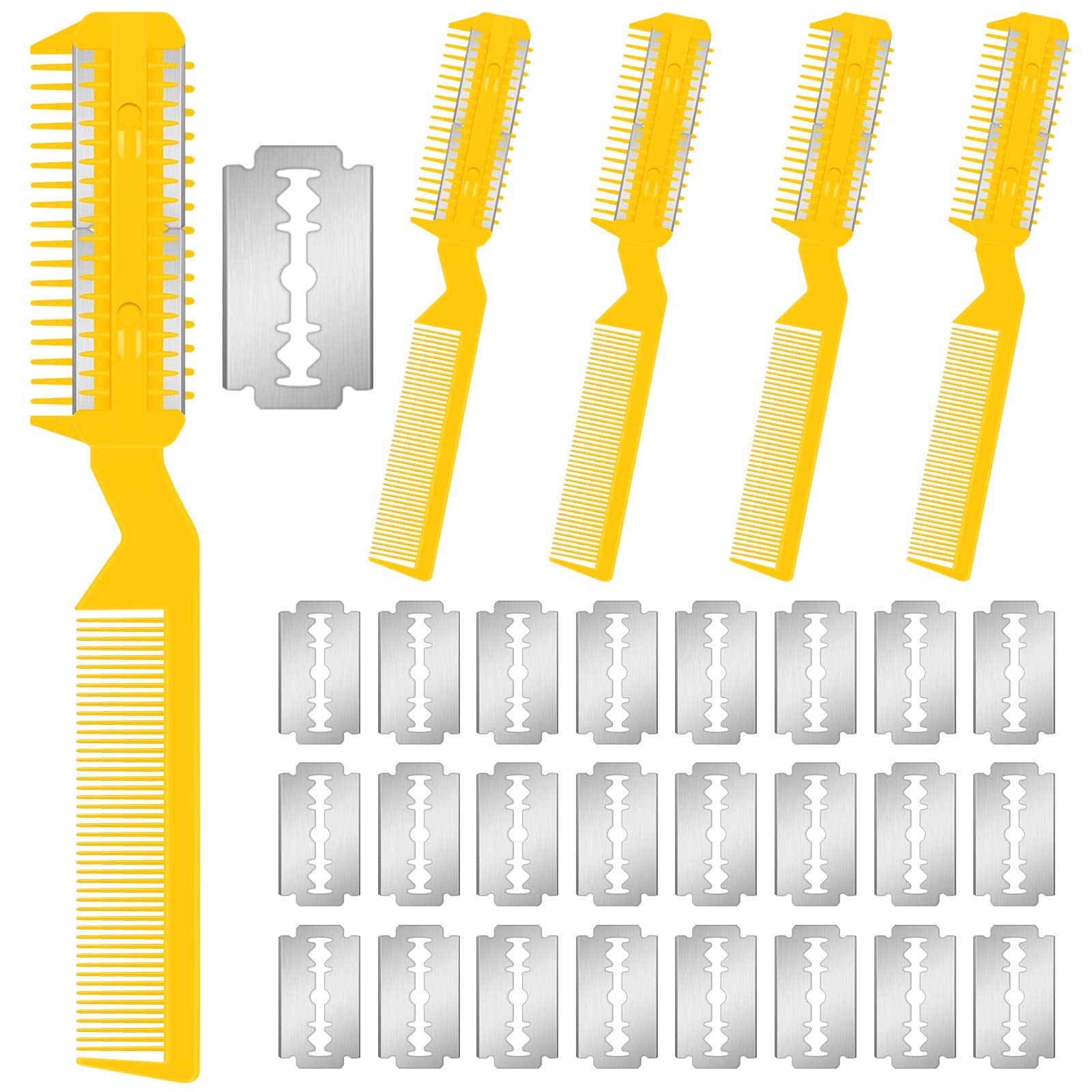 Yinkin 5 Pieces Razor Comb For Dogs Hair Grooming Trimmer For Pet Razor Comb With 25 Extra Blades Manual Dog Hair Trimmer Double