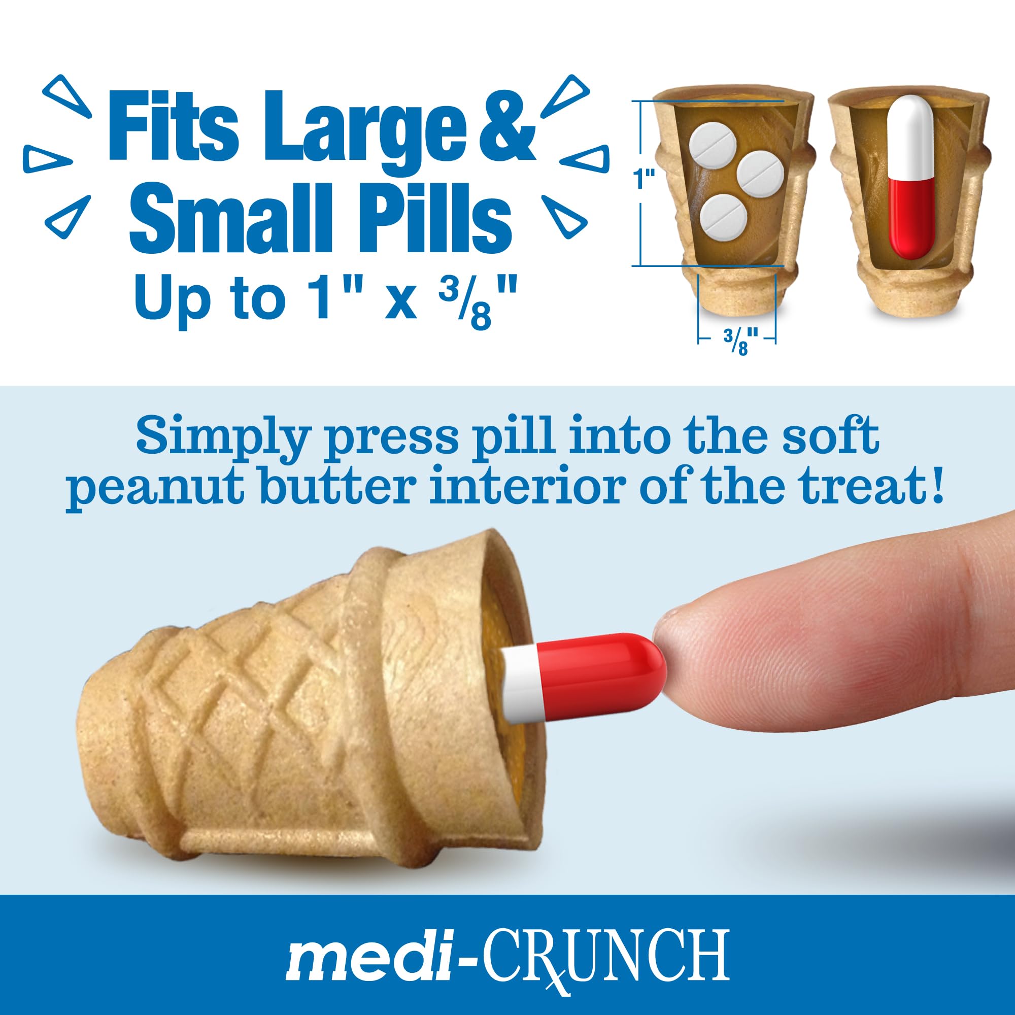 Pill Pouches for Dogs, Peanut Butter Crunchy Ice Cream Cone Treats, Pill Pockets for Dogs Capsule Size Wrap, Canine Health Suppl