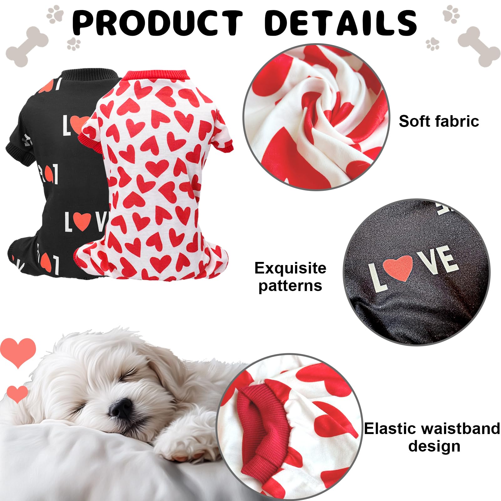 T2Y Dog Pajamas, 2 Pack Large Pet Costume, Sweet Heart Pjs, Spring Dogs Clothes, Dog Onsie With Feet For All Season Outdoor Or A