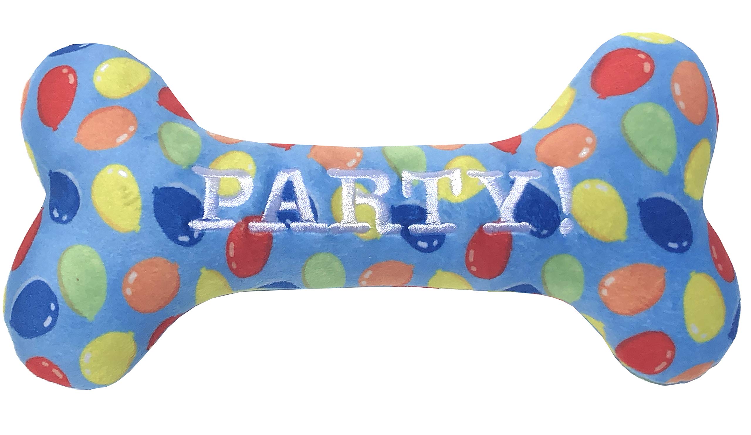Huxley & Kent Party Time Blue Bone Birthday Power Plush Dog Toy With Squeaker (Large) | Funny And Cute H&K Squeaky Toy For Dogs