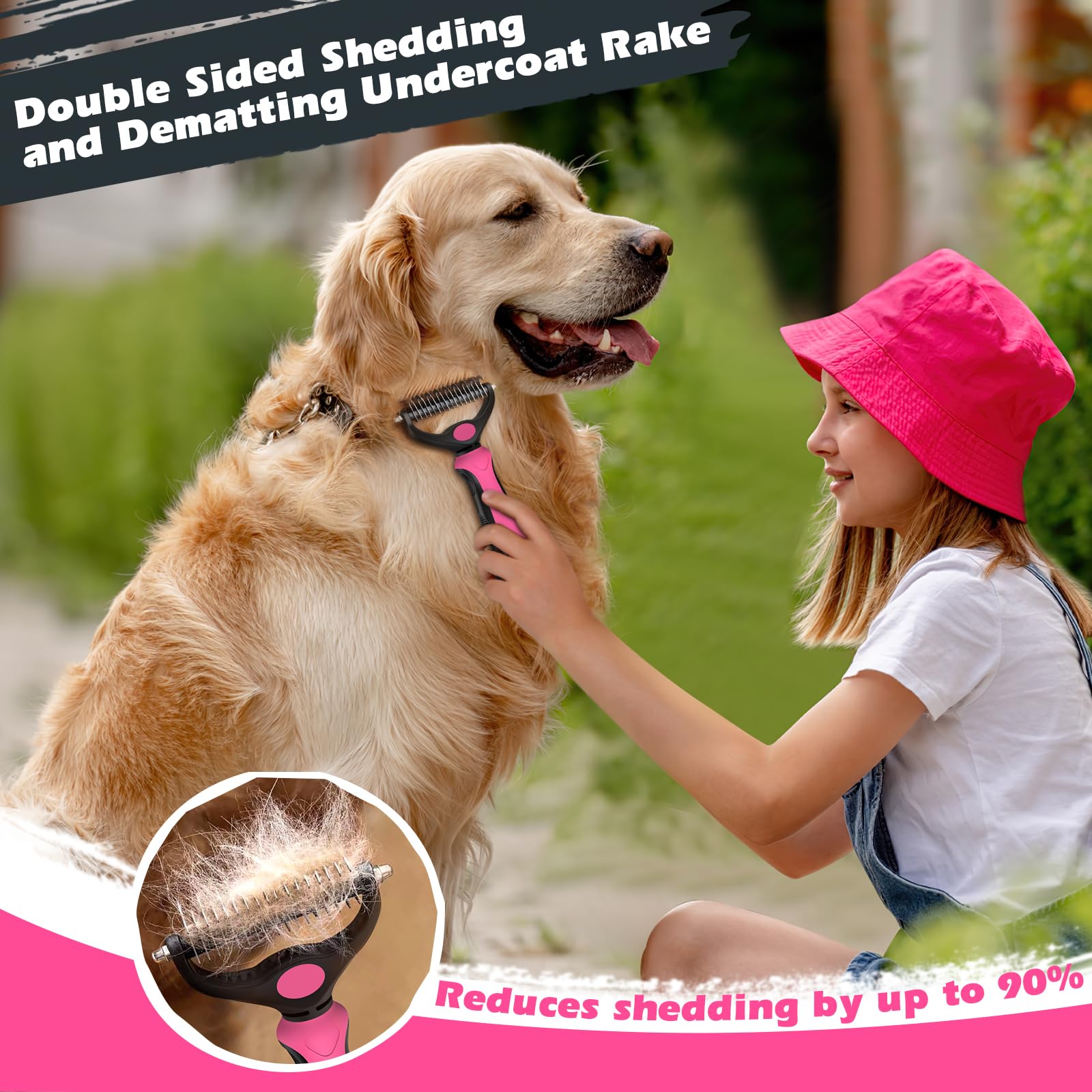 3PCS Self Cleaning Slicker Brush & Pet Grooming Rake & Bath Brush for Dogs,Cats and Horses | Double-Sided Dematting Comb & Skin