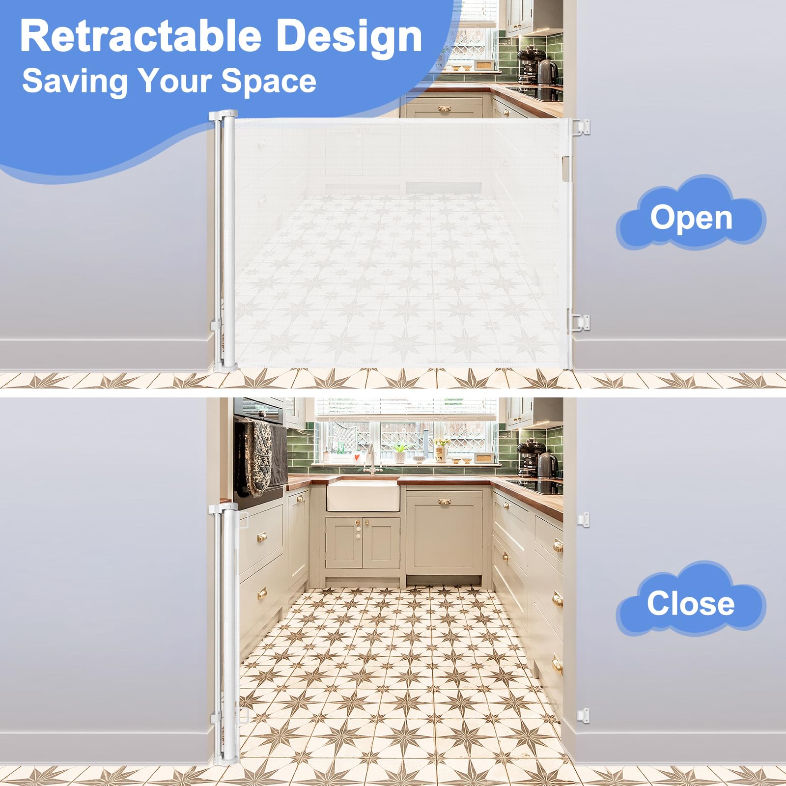 42'' Tall X 75'' Wide Retractable Baby Gates Extra Tall Baby Gate Tall Baby Gates for Dogs Tall Gates for Dogs Indoor Retractabl