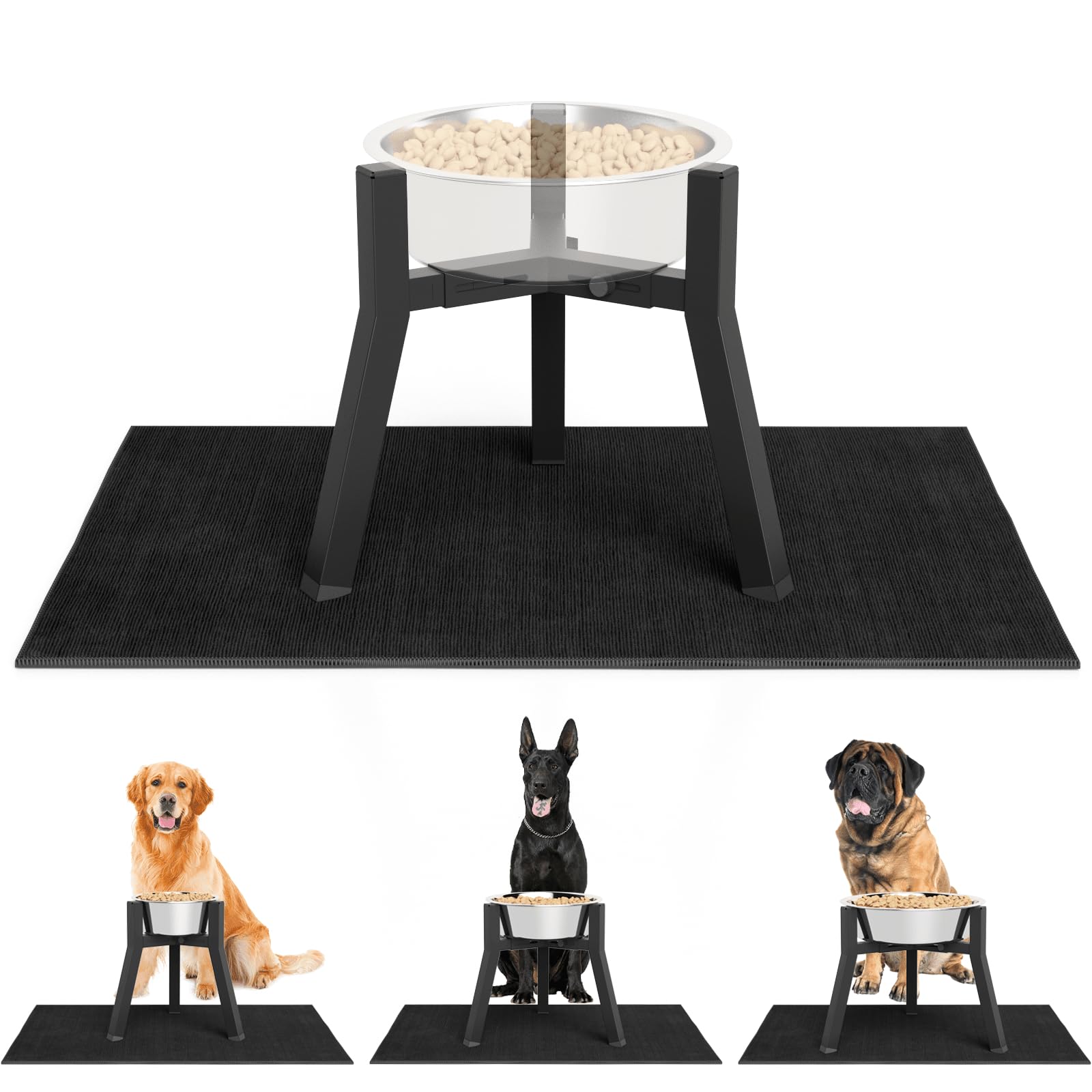 Tidant Adjustable Width Elevated Dog Stand With Mat For Medium Large Dogs, 11 Inch Tall Single Bowl Holder For 7-10.6'' Wide Bow