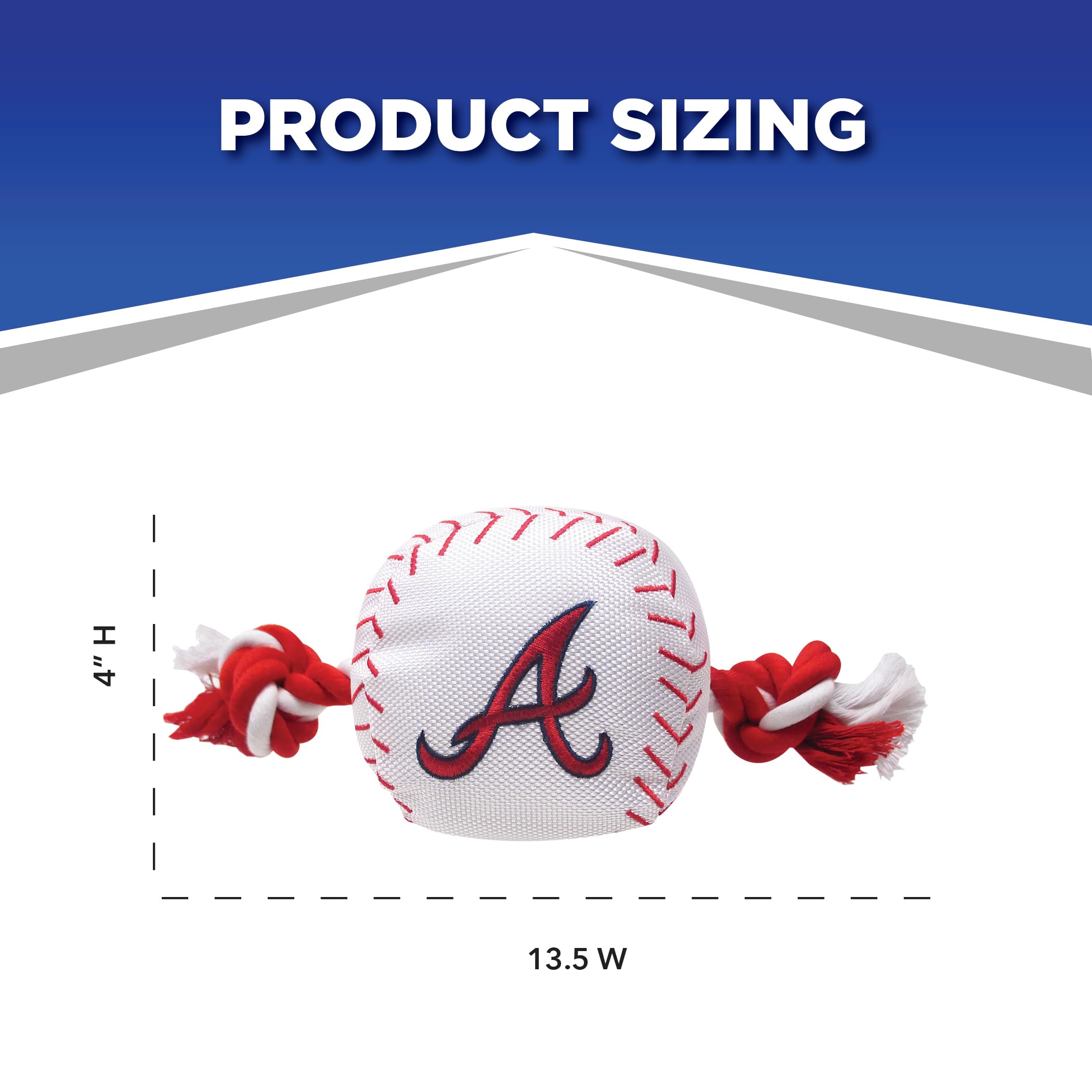 Mlb Atlanta Braves Baseball Rope Toy For Dogs & Cats. Tough Nylon, Sporty Baseball Design, Heavy-Duty Ropes With Inner Squeaker