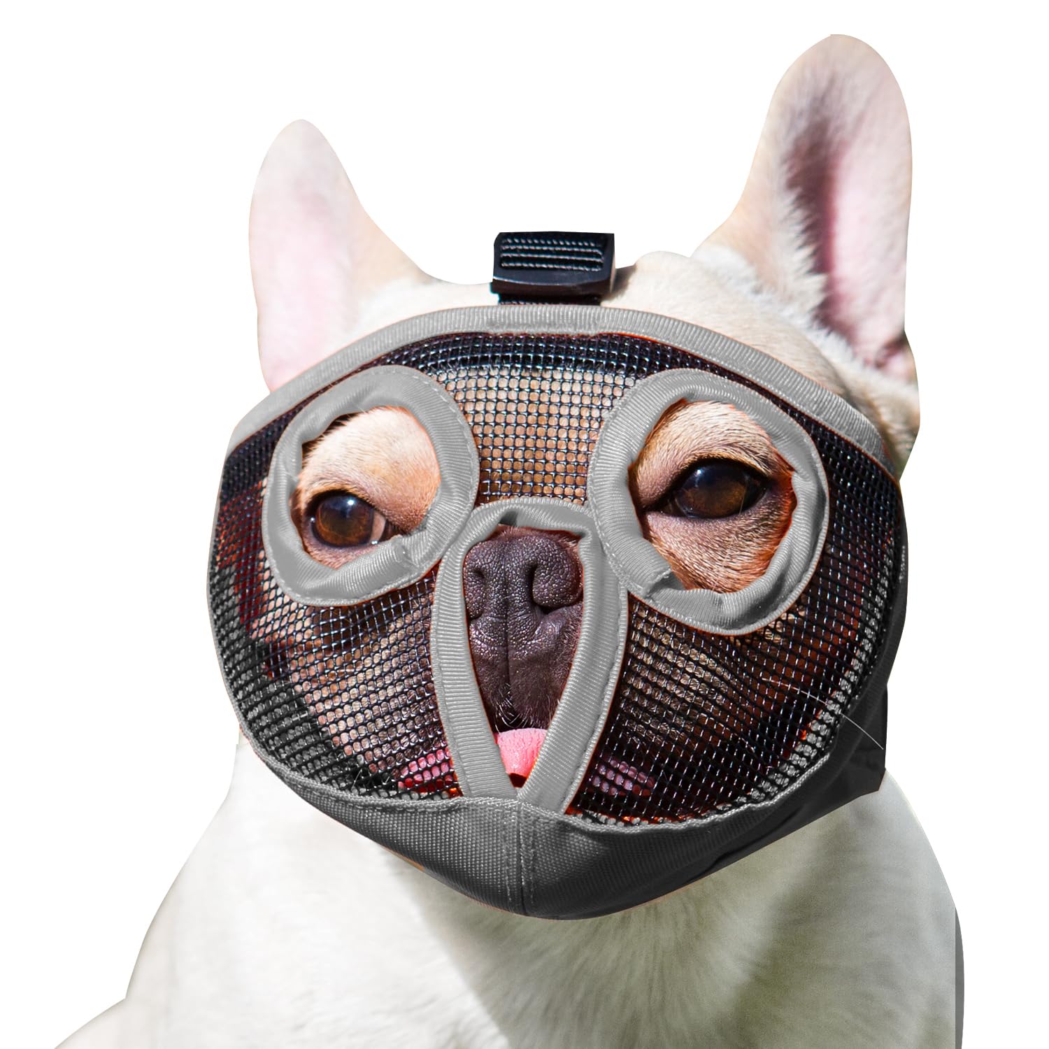 Short Snout Dog Muzzles- Bulldog Muzzle Breathable Mesh Dog Mask For Biting Chewing Training Licking Grooming (Gray, S(Head 9.1-