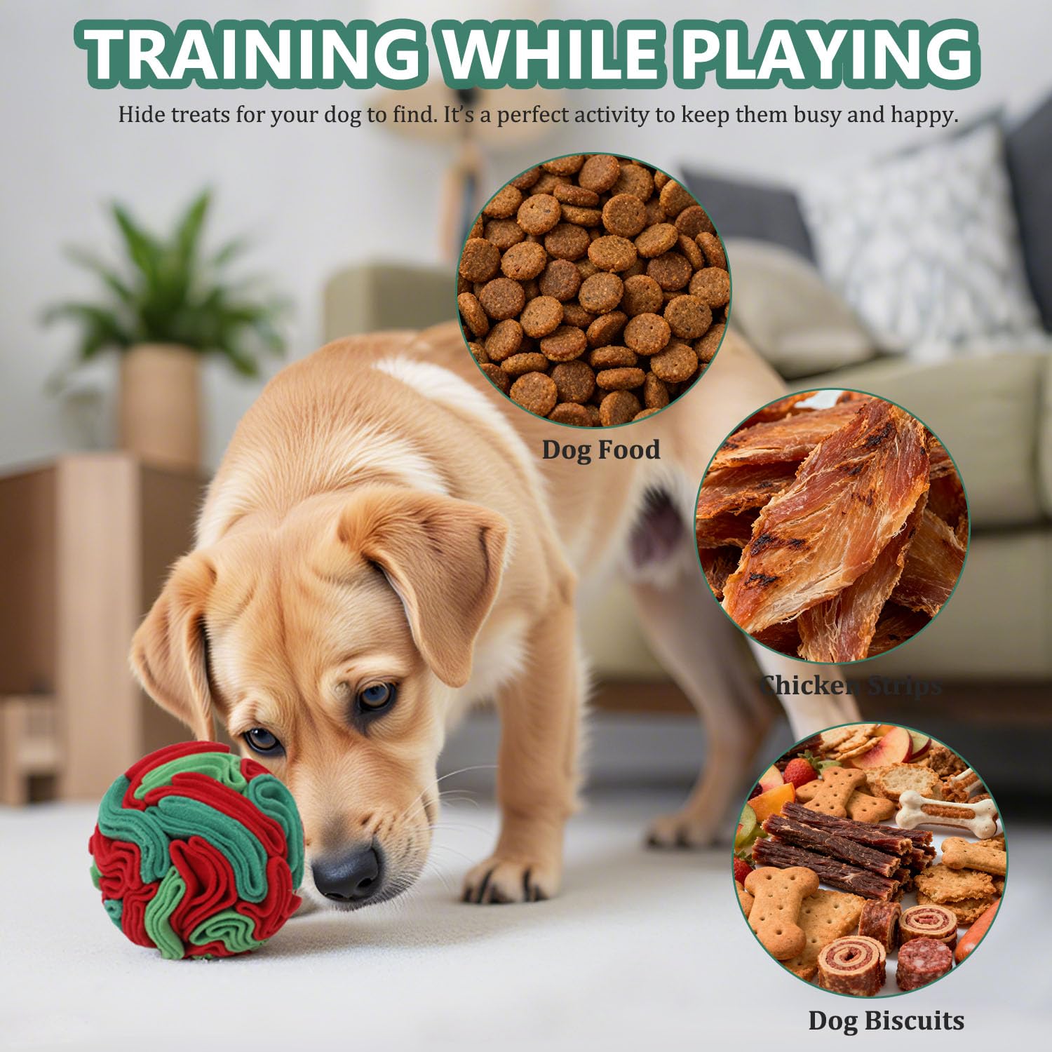 kmirepa Snuffle Ball for Dogs - Interactive Dog Toys to Keep Them Busy, Dog Puzzle Toy with Soft Fabric for Small, Medium, Large