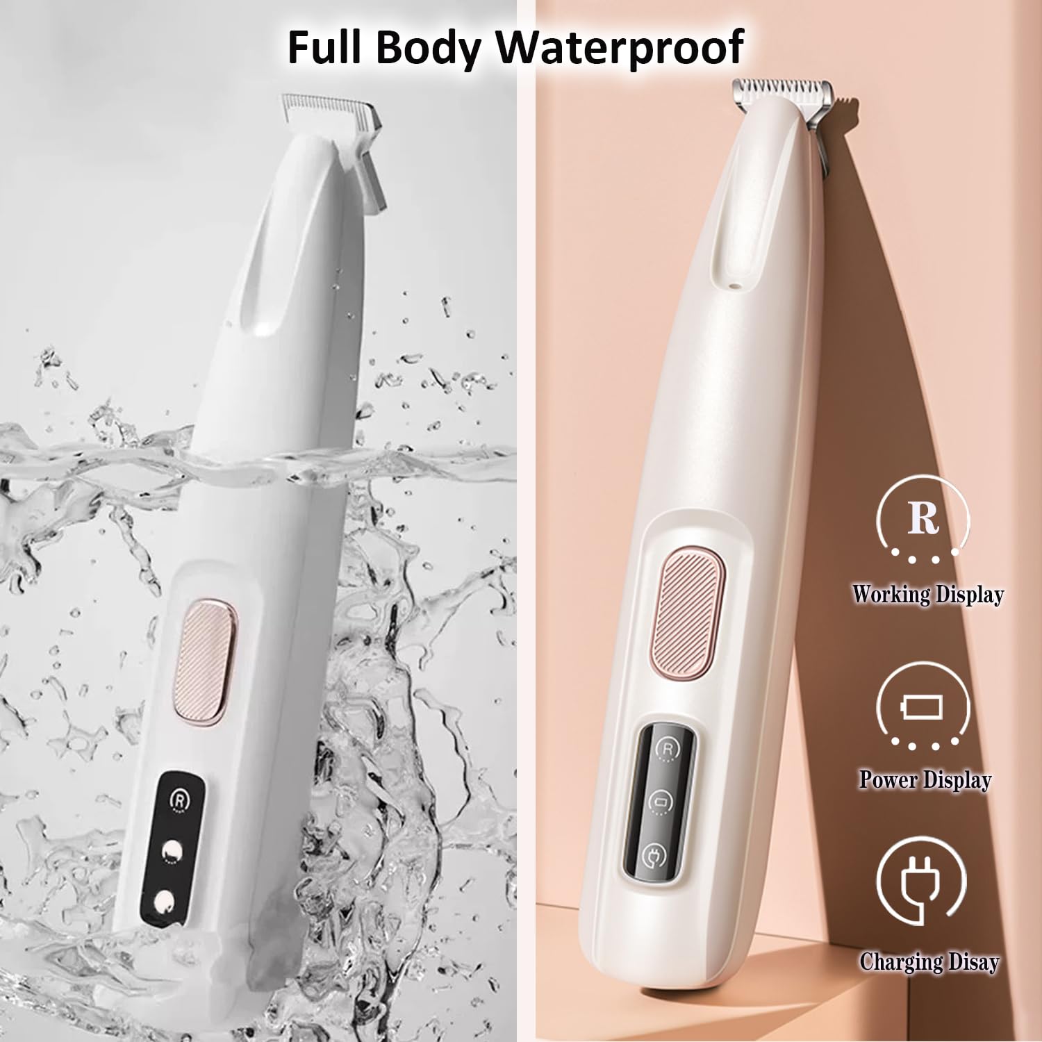 Cofiabby Electric Paw Trimmer For Dogs & Cats - Ultra Quiet Rechargeable Clipper With Led Light, 2 Wide Blades, Waterproof For P
