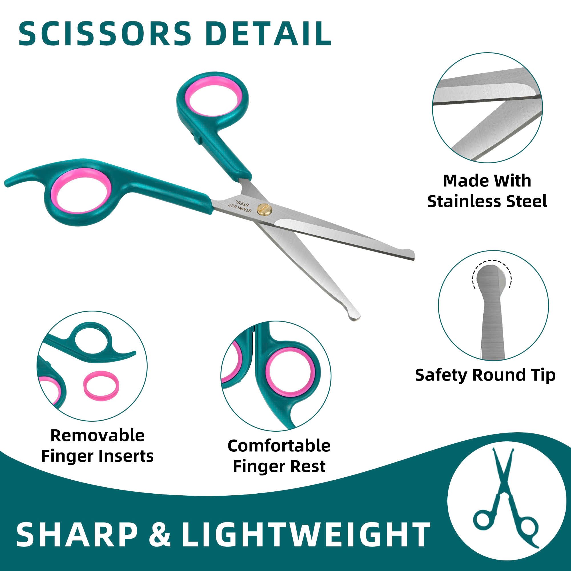 Professional 5 In 1 Pet Grooming Kit - Stainless Steel Dog & Cat Grooming Scissors With Rounded Tip Blades For Safe Fur Trimming