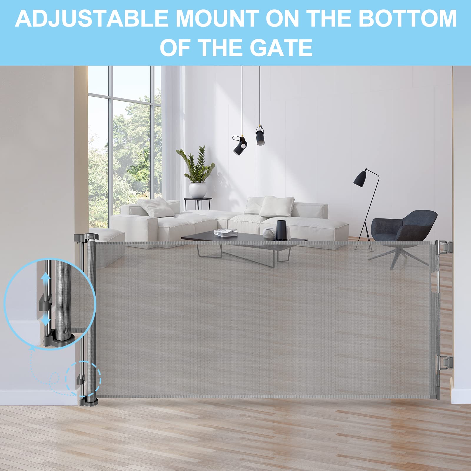 120 Inch Extra Wide Baby Gate Extra Long Dog Gate For The House Retractable Baby Gates For Doorways Super Large Pet Gate For Dogs Indoor Mesh Child Gates For Wide Openings Safety Toddler Gates (Grey)