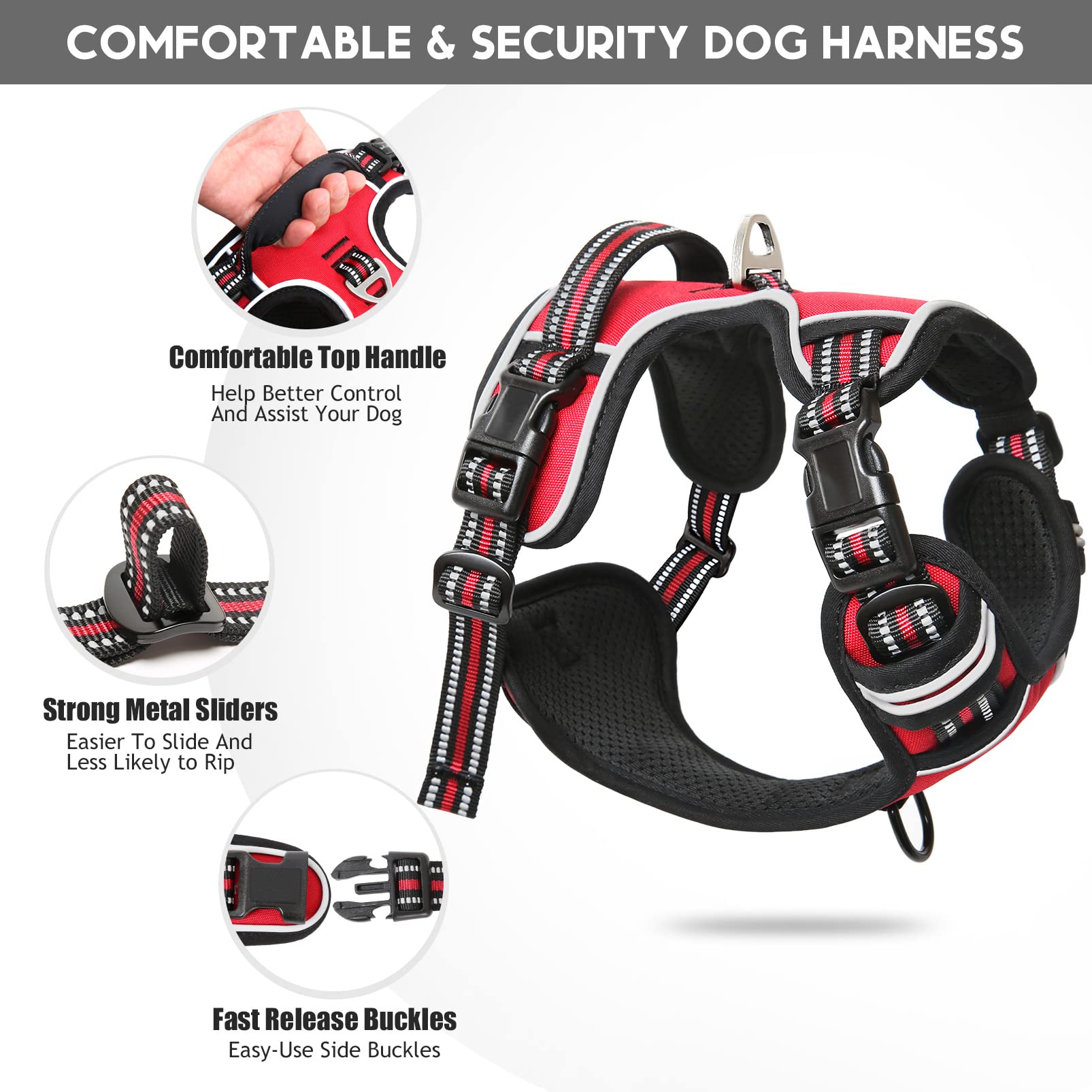 Timos Dog Harness,No Need Go Over Dogs Head 3 Snap Buckles Pet Harness With 2 Leash Clips,Adjustable Soft Padded No-Pull,Reflective No-Chokeoxford Vest For Small Medium Large Dogs,X-Large (Pack Of 1)