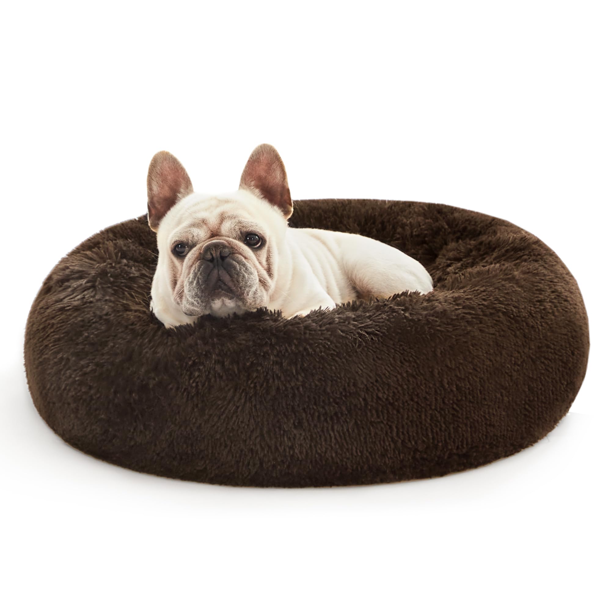 Love'S Cabin 20In Cat Beds For Indoor Cats - Cat Bed With Machine Washable, Waterproof Bottom - Dark Brown Fluffy Dog Pet Calmin