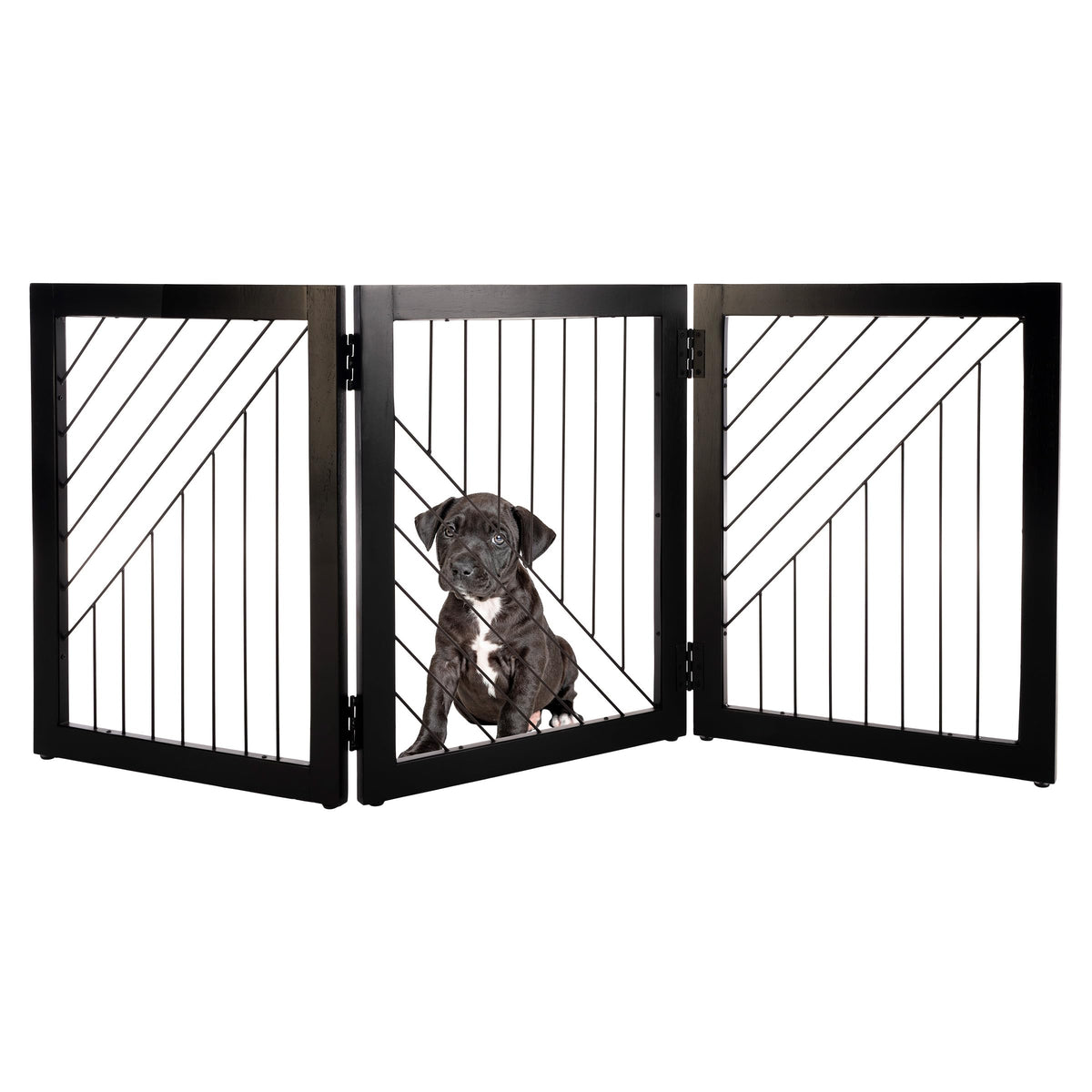 Pet Gate - 3-Panel Indoor Folding Dog Gate For Stairs Or Doorways - 54X24-Inch Freestanding Pet Fence For Cats And Dogs By Petmaker (Black)