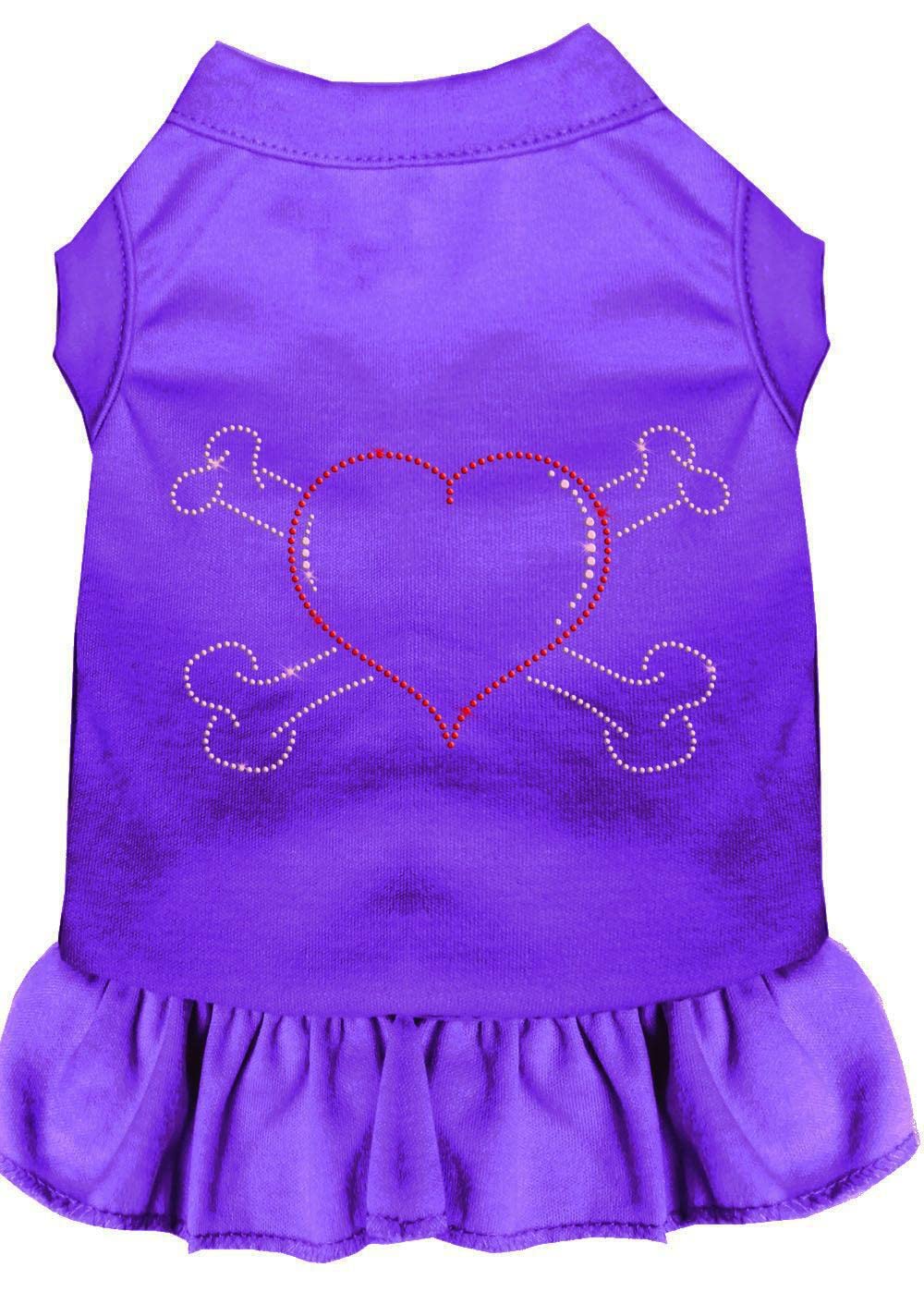 Pet Dog and Cat Dress Rhinestone, &quot;Heart & Crossbones&quot; Purple XS (0-3 lbs.)